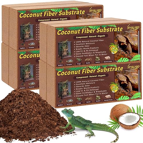 Legigo 8 Pack Compressed Coconut Fiber Substrate - 100% Organic Coconut Fiber Brick Bedding for Reptiles, Natural Coco Husk Substrate Terrarium Bedding for Snake, Hermit Crabs, Frogs, Tortoise, Gecko