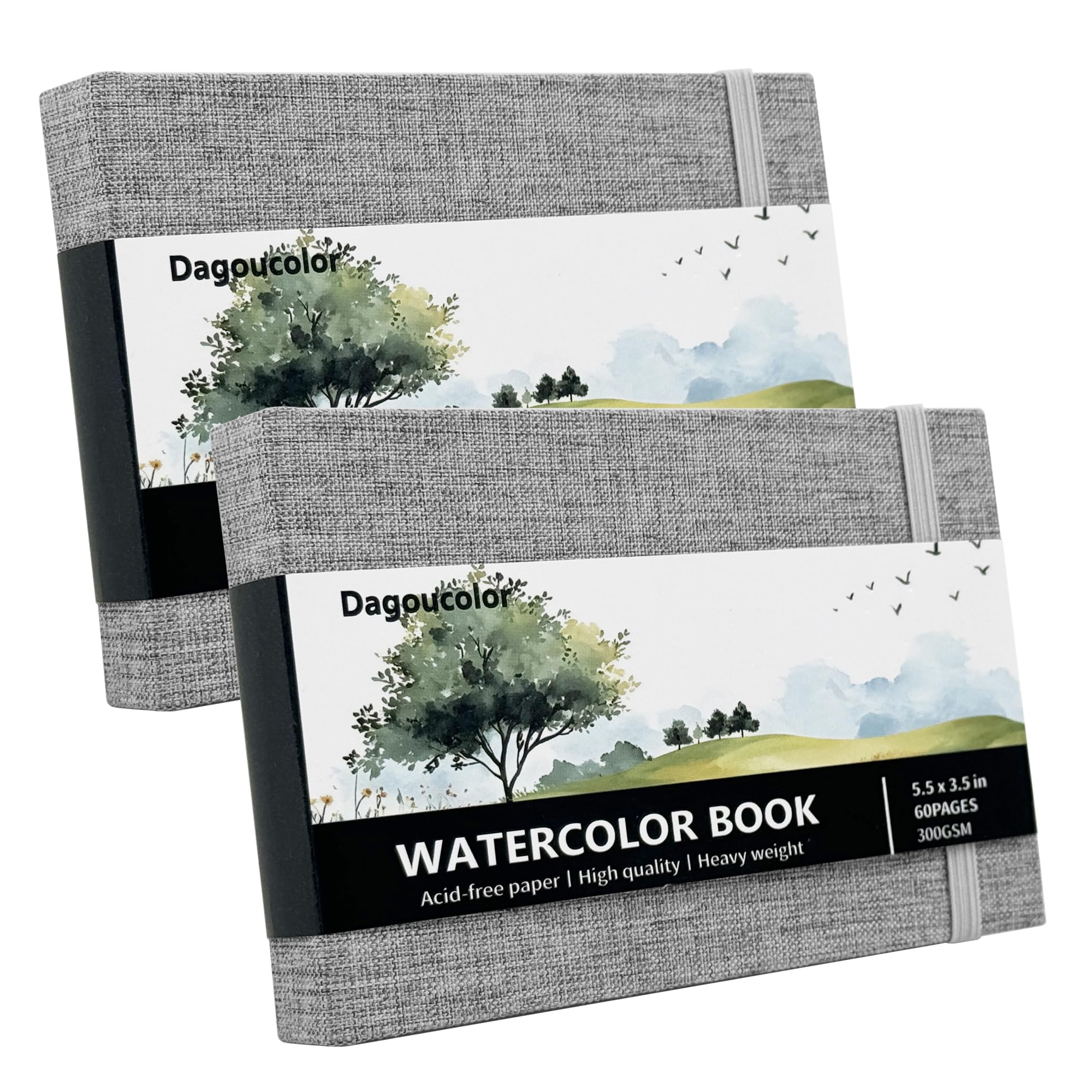 DagouColor Watercolor Sketchbook, 5.5"x3.5", 2 Pack, 30 Sheets Each, 300GSM Cold-Pressed Water Color Paper, Fabric Cover Artist Book for Beginning Artists Adults, Painting, Drawing, Mixed Media