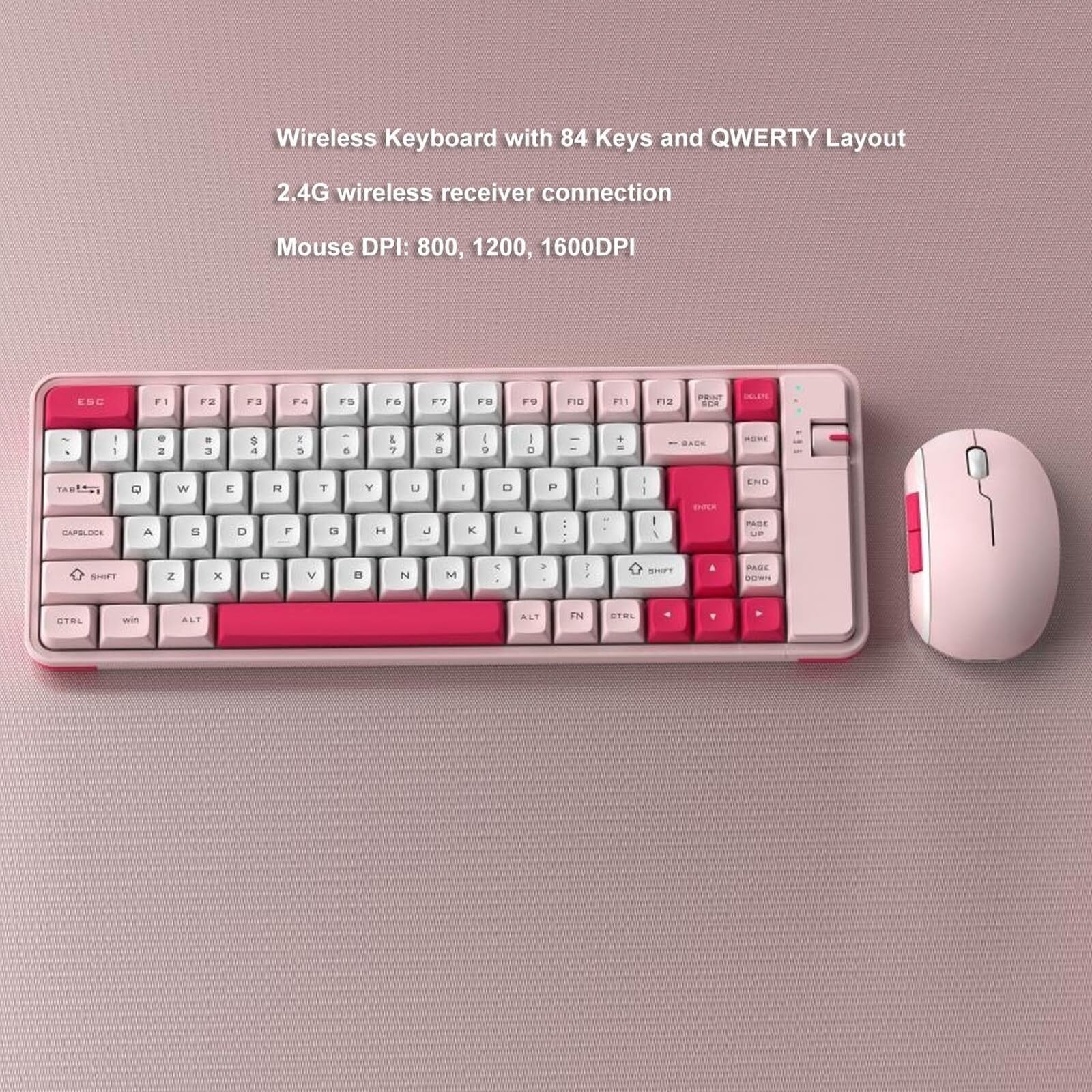 Klawiatura i Mysz do Gier, Zestaw Klawiatury I Myszy Do Gier 84 Klawisze Z Odbiornikiem USB Do Laptopa Wodoszczelna Klawiatura i Mysz(Pink)