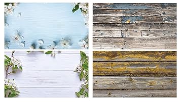 SAVIAURA 2 PCS. - 2 in 1 3D Flatlay Tabletop Double-Sided Flat Lay Photography Backdrop 34x22 Photo Studio Background PVC Wrinkle-Free for Small Products Shoot (6-Flowers Wood Grain & Old Wood Grain)