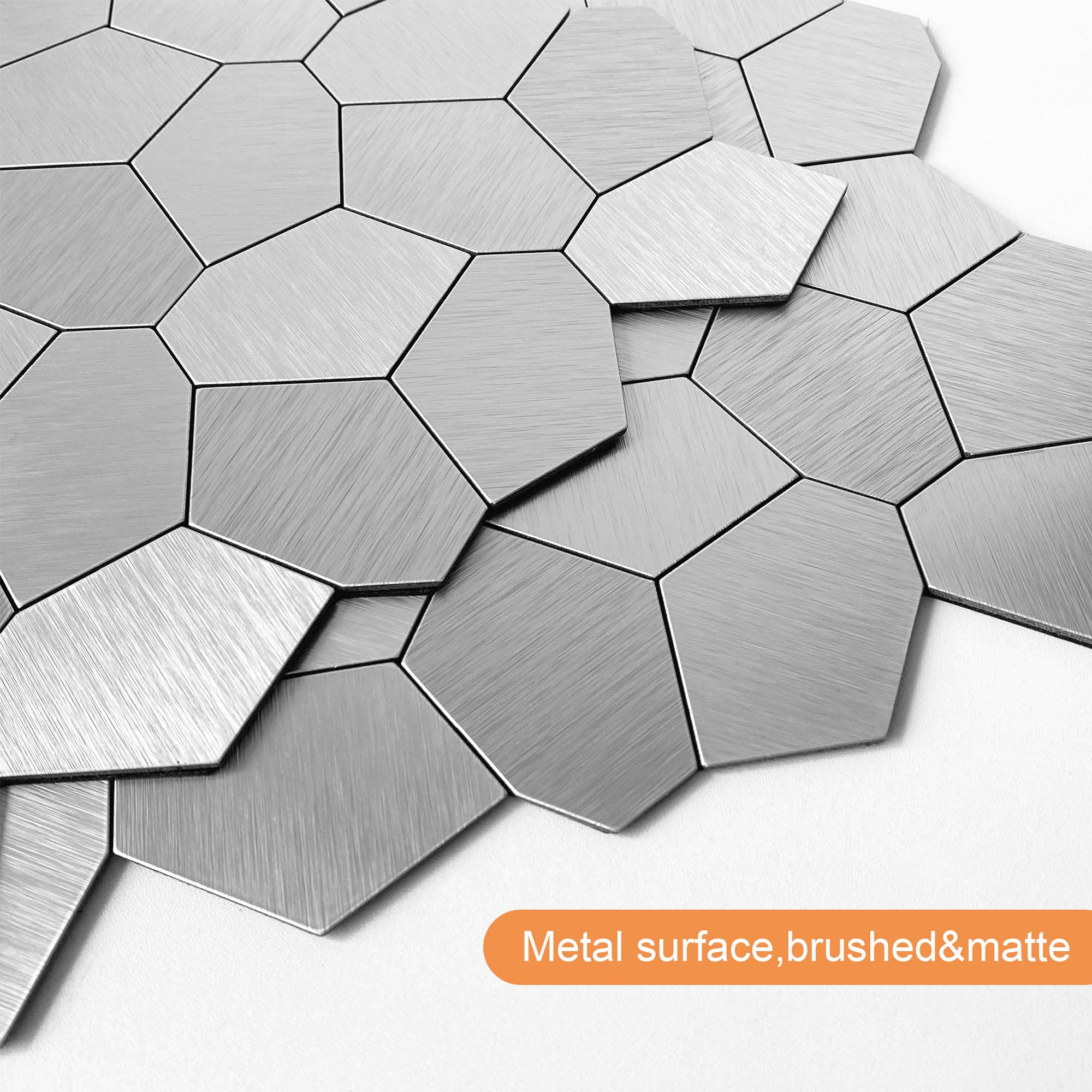 VAOVI Metal Backsplash Tile for Kitchen Peel and Stick,Adhesive Rock Wall Tiles for Bathroom Fireplace Sticker Tiles(10sheets,Silver)