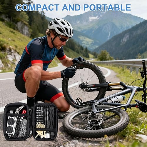Miniatura 4 de Kit de herramientas de ciclismo profesional multiherramienta de trinquete magnético y mini bomba  10 bits para bicicletas MTB, carretera y cercanías