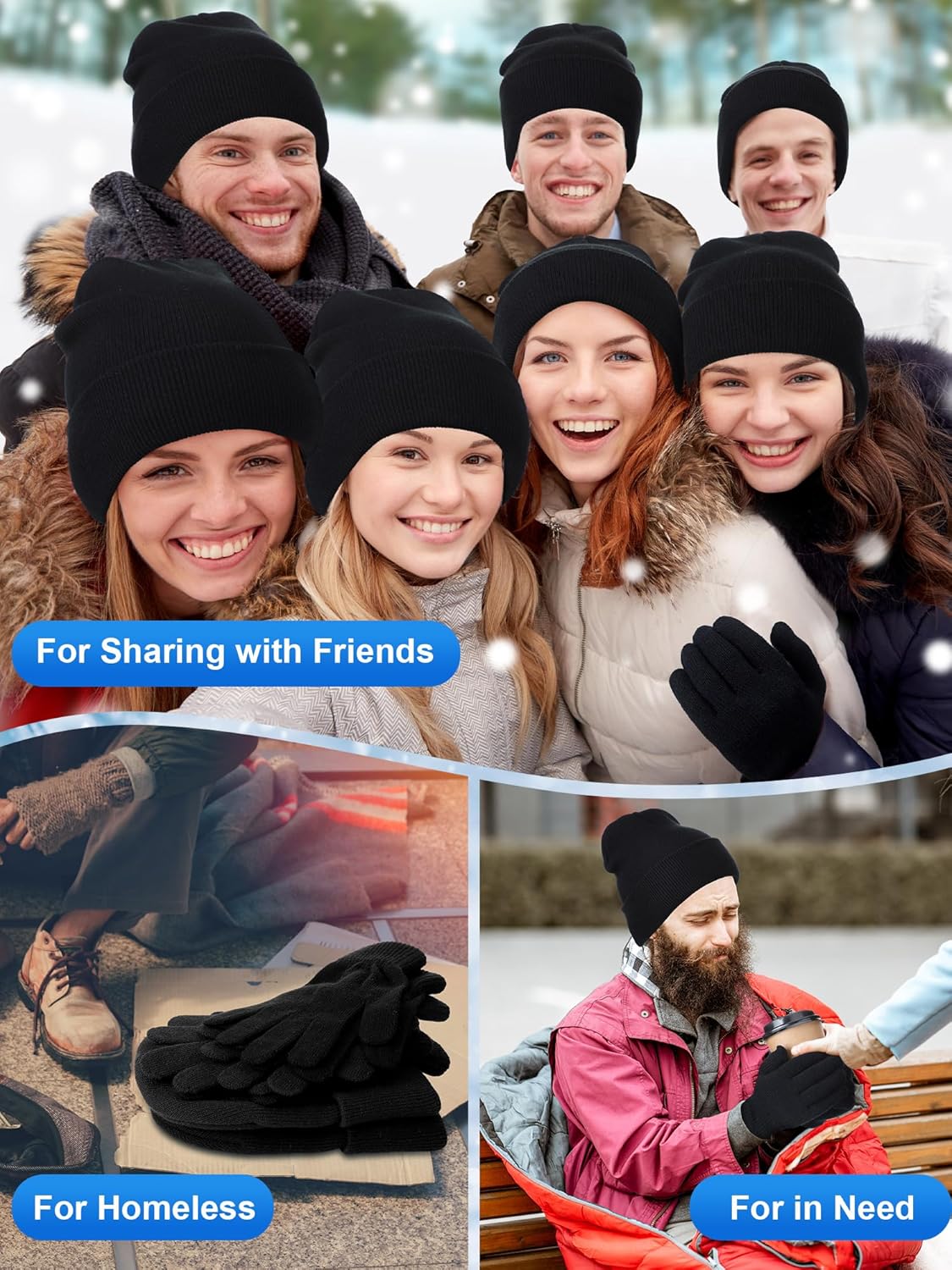Suhine 200 Pieces Winter Beanies Gloves Sets Include 100 Warm Knitted Hats Bulk and 100 Gloves for Men Women Homeless - Image 6