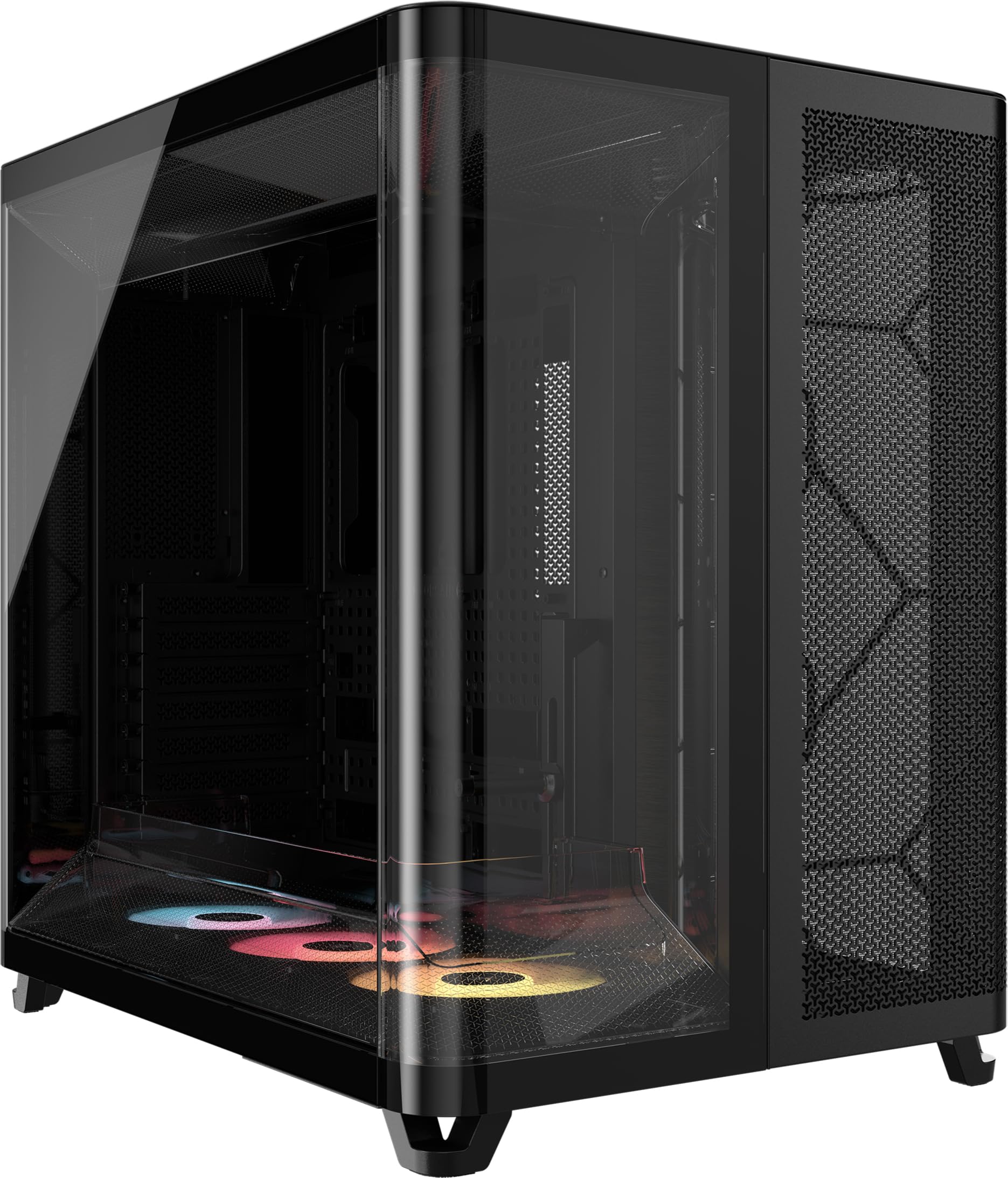 CORSAIR AIR 5400 RS-R ARGB Triple-Chamber Mid-Tower Panoramic PC Case – 3X Pre-Installed Reverse-Rotor RS120-R ARGB Fans, Low-Noise, High Airflow Ducts, Reverse Motherboard Support – Black