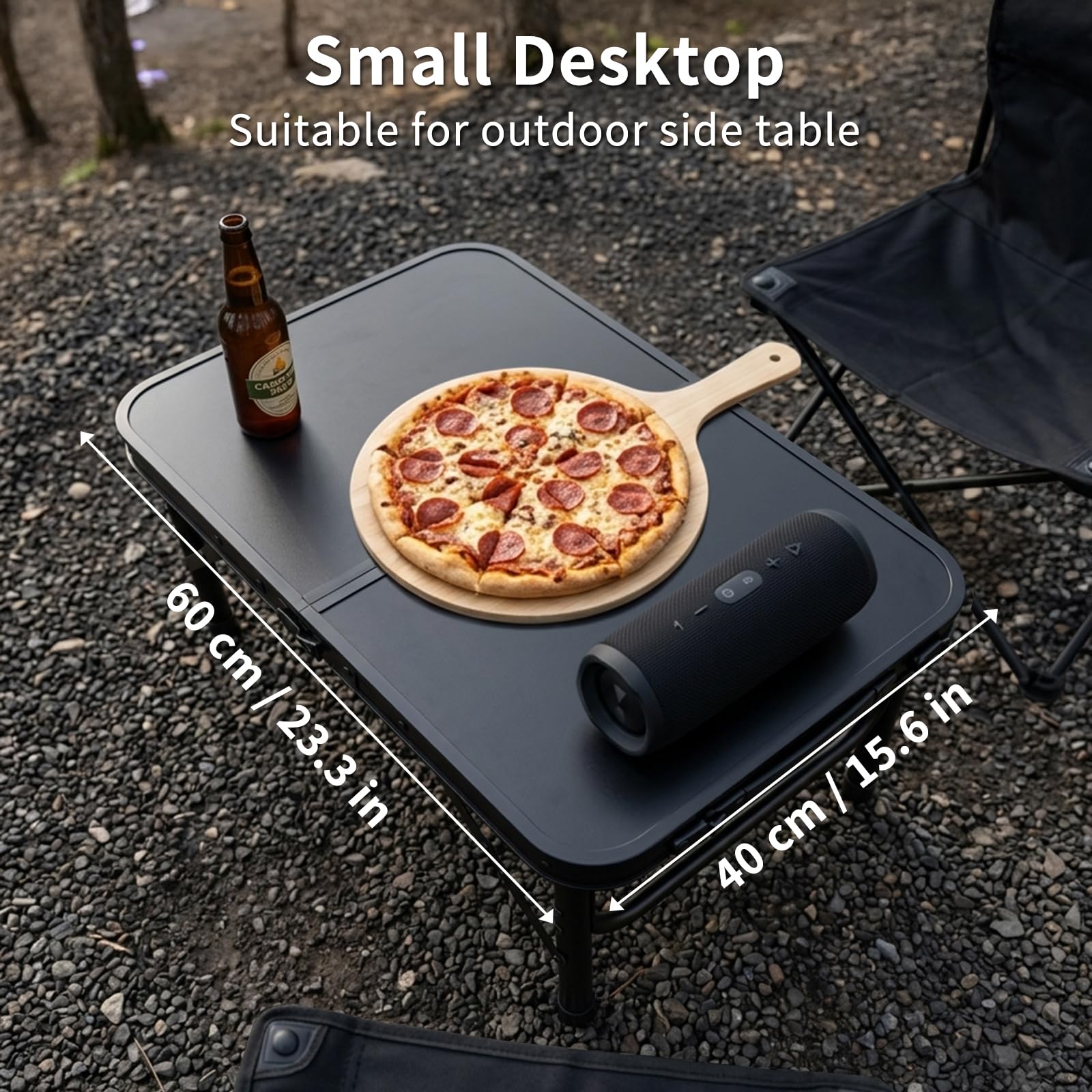 Mesa Plegable Camping 60x40 cm, altura ajustable 26/55 cm, con asa; patas de aluminio y tablero MDF fácil de limpiar, ligera y fácil de transportar para balcón, terraza y playa, picnic y pesca, negro — view 5