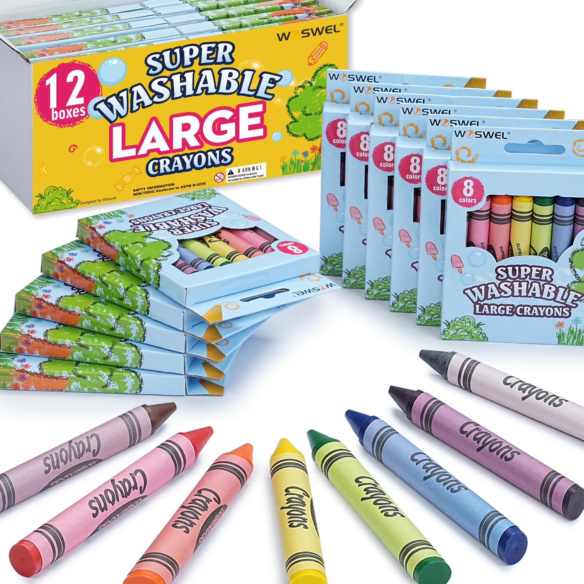 Amazon.com: WOSWEL Super Washable Jumbo Crayons Bulk, 12 Pack