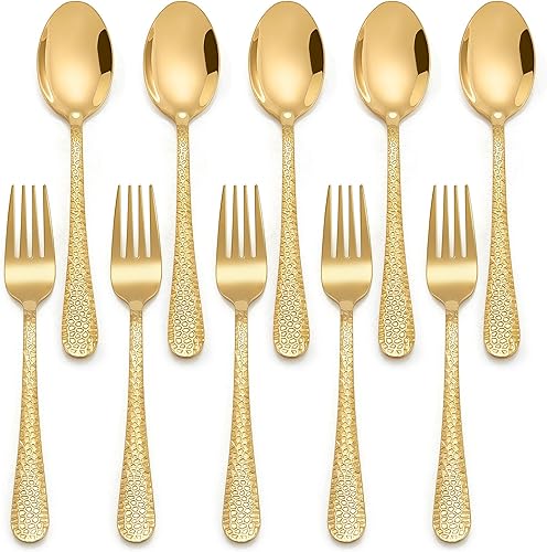 E-far Juego de tenedores y cucharas para niños pequeños, 10 piezas de acero inoxidable, cubiertos seguros para niños para autoalimentarse,