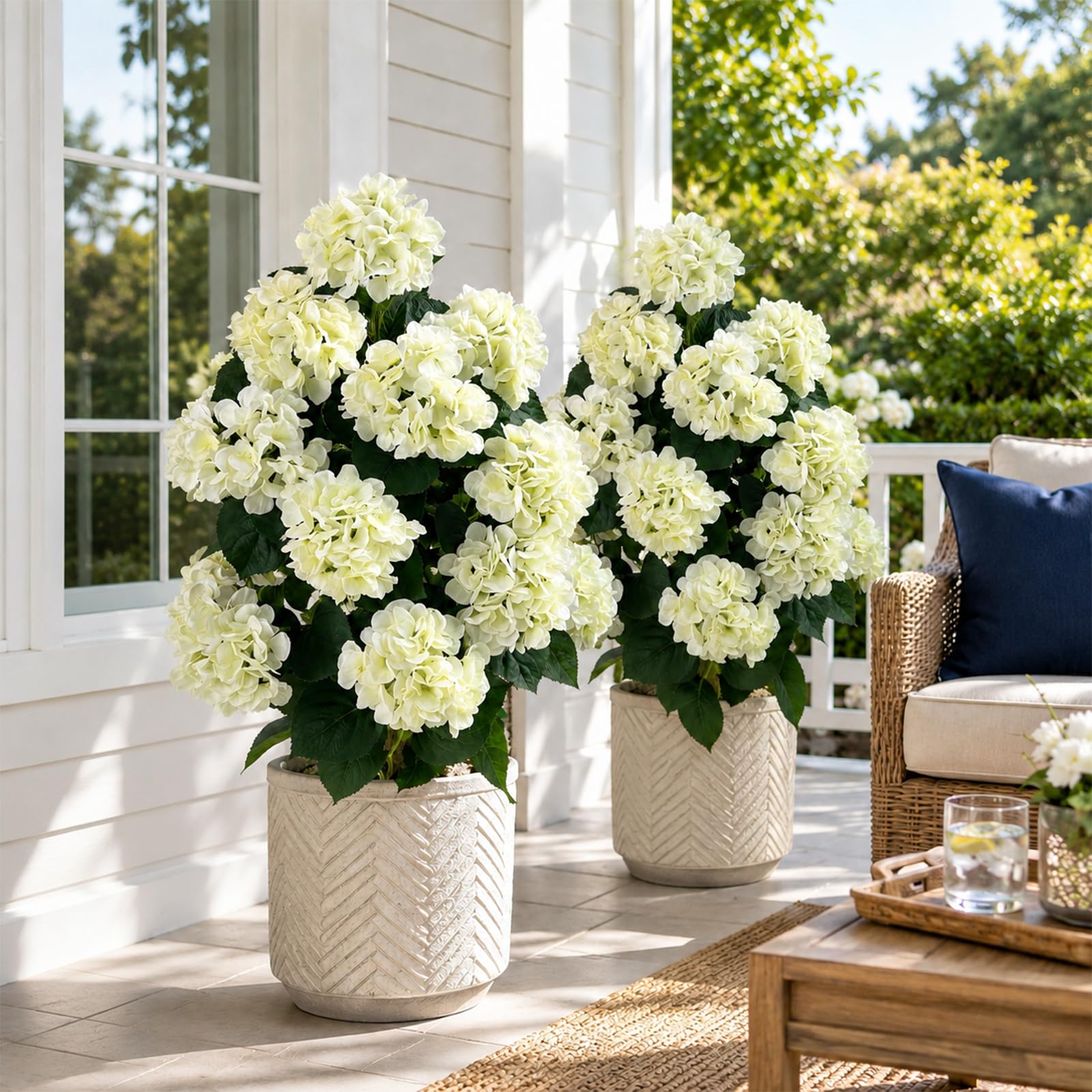 Photo 1 of 2 Pack Artificial Hydrangea Trees with White Flowers, UV Resistant