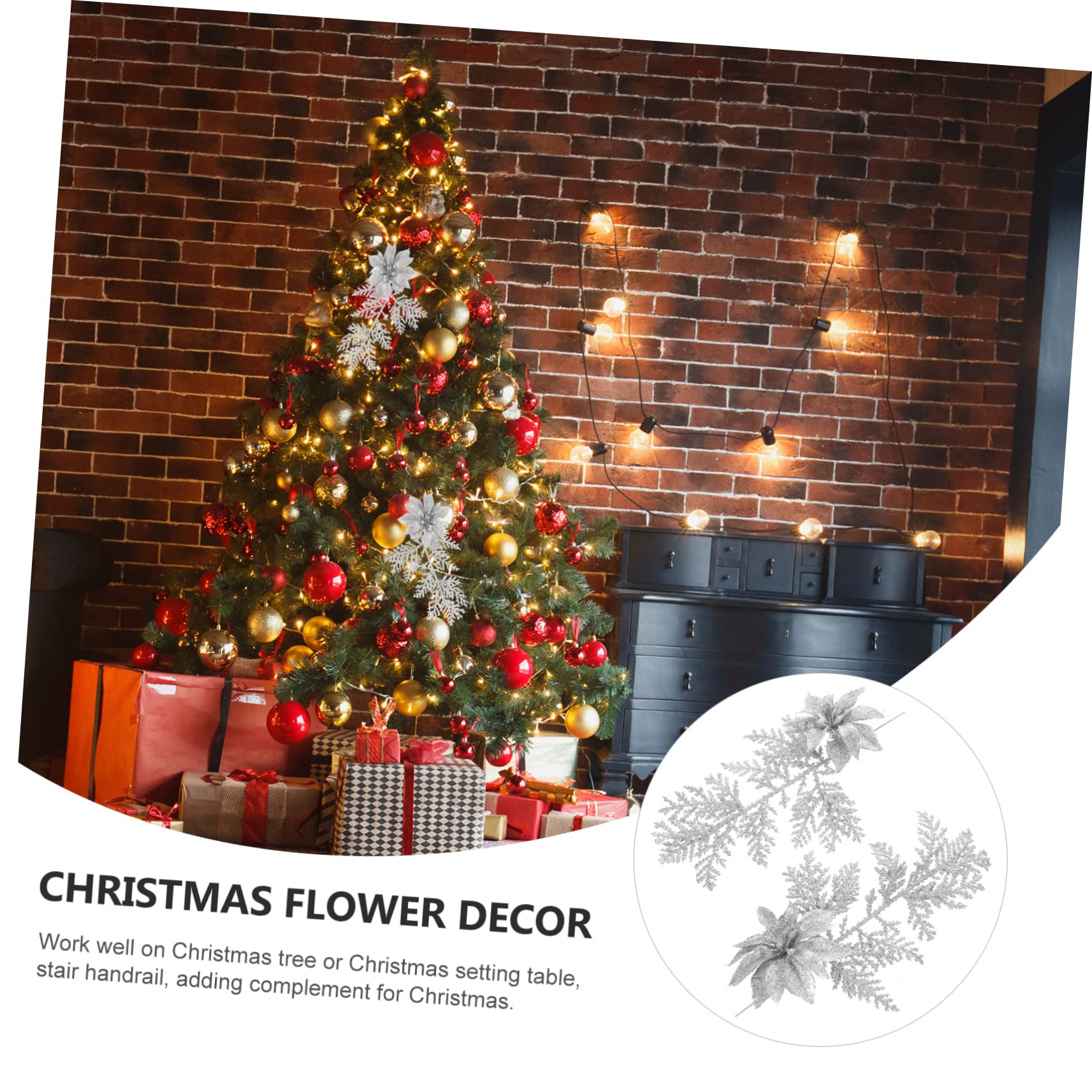 Cabilock 3 Set Di Rami Di Pino Di Natale Decorazione Floreale Artificiale Ghirlanda Glitterata Accessorio Per Albero Di Natale Ciondolo Per Arredamento Per La Casa 6 Pezzi*3