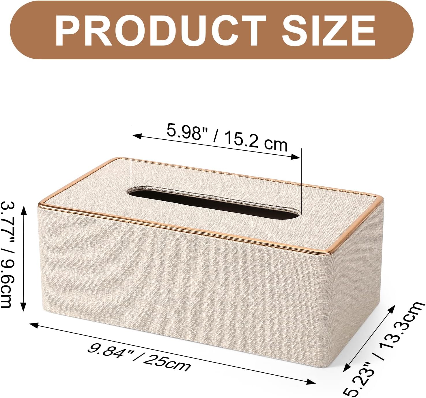 Tissue Box Cover, PU Leather Tissue Box Holder Rectangular Box Covers for Home/Office/Car Decoration 9.84X5.23X3.77 - Beige