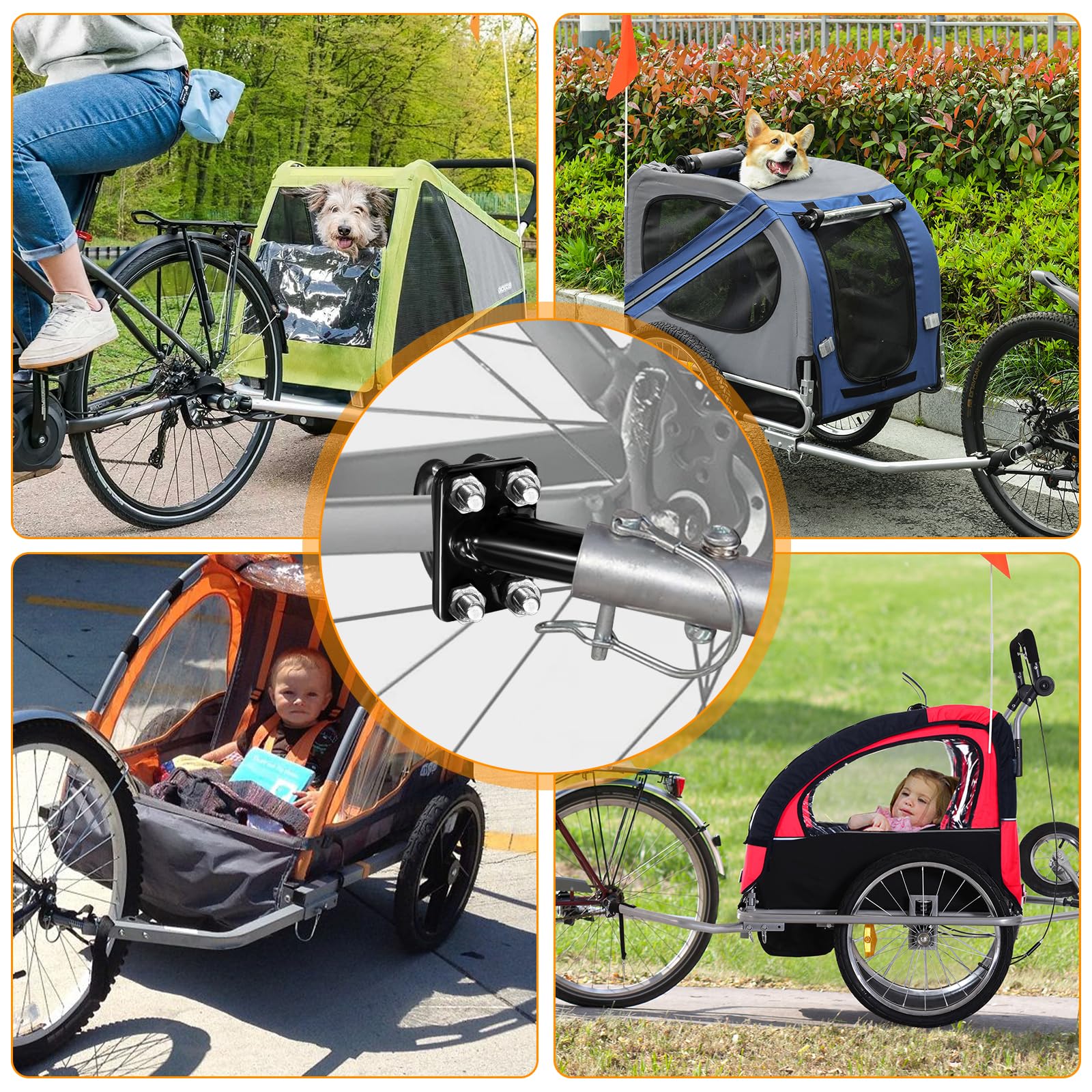 Gancio di traino universale per bicicletta, con doppio perno di sicurezza per rimorchi per bambini, rimorchio per cani, rimorchio per carichi, struttura in acciaio robusta e ad alta resistenza