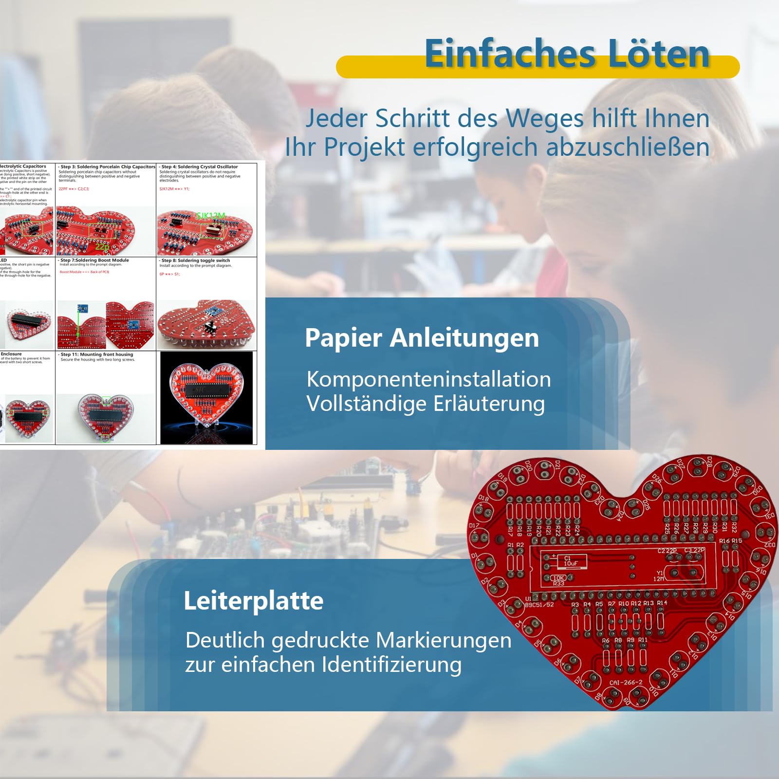 EIELE Soldering Practice Kit Seven Colour Heart LED Running Light with Automatic Changing Modes for Soldering Suitable for School Lessons and Learning for Soldering Enthusiasts (Soldering Required) - Image 4