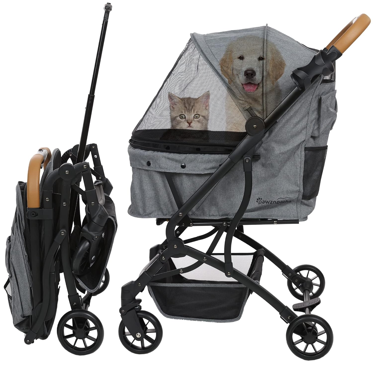 Travel Carrier Pet Stroller - Easy One Click Folding Pull Behind Compact Design - Soft Ride Animal Wagon with Storage Pockets - Zippered…