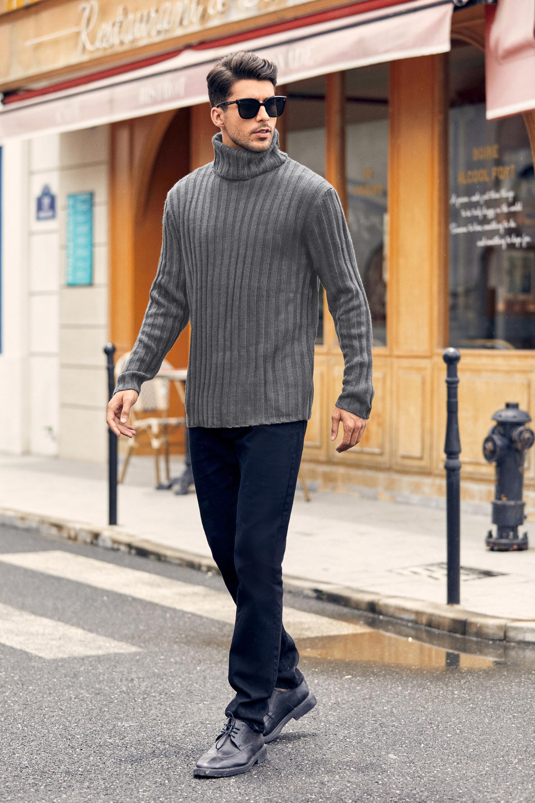 Runcati Maglione a collo alto, da uomo, a treccia, per autunno e inverno, a maglia grossa, tinta unita