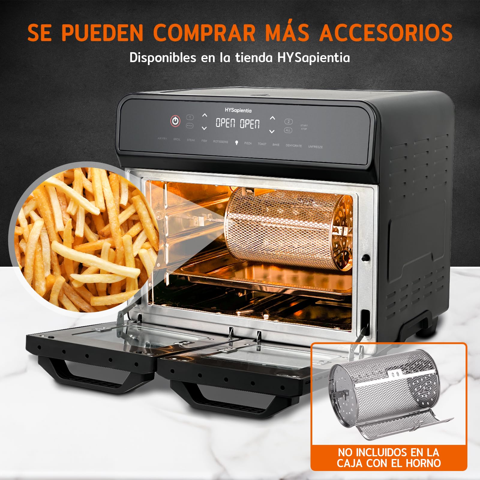 HYSapientia® 22L Freidora de Aire Caliente 2 Cámaras, Freidora sin Aceite con Pantalla Táctil LED, Dual Zone Air Fryer Oven con 10 Programas, Airfryer xxl, Acero Inoxidable, Fácil de limpiar