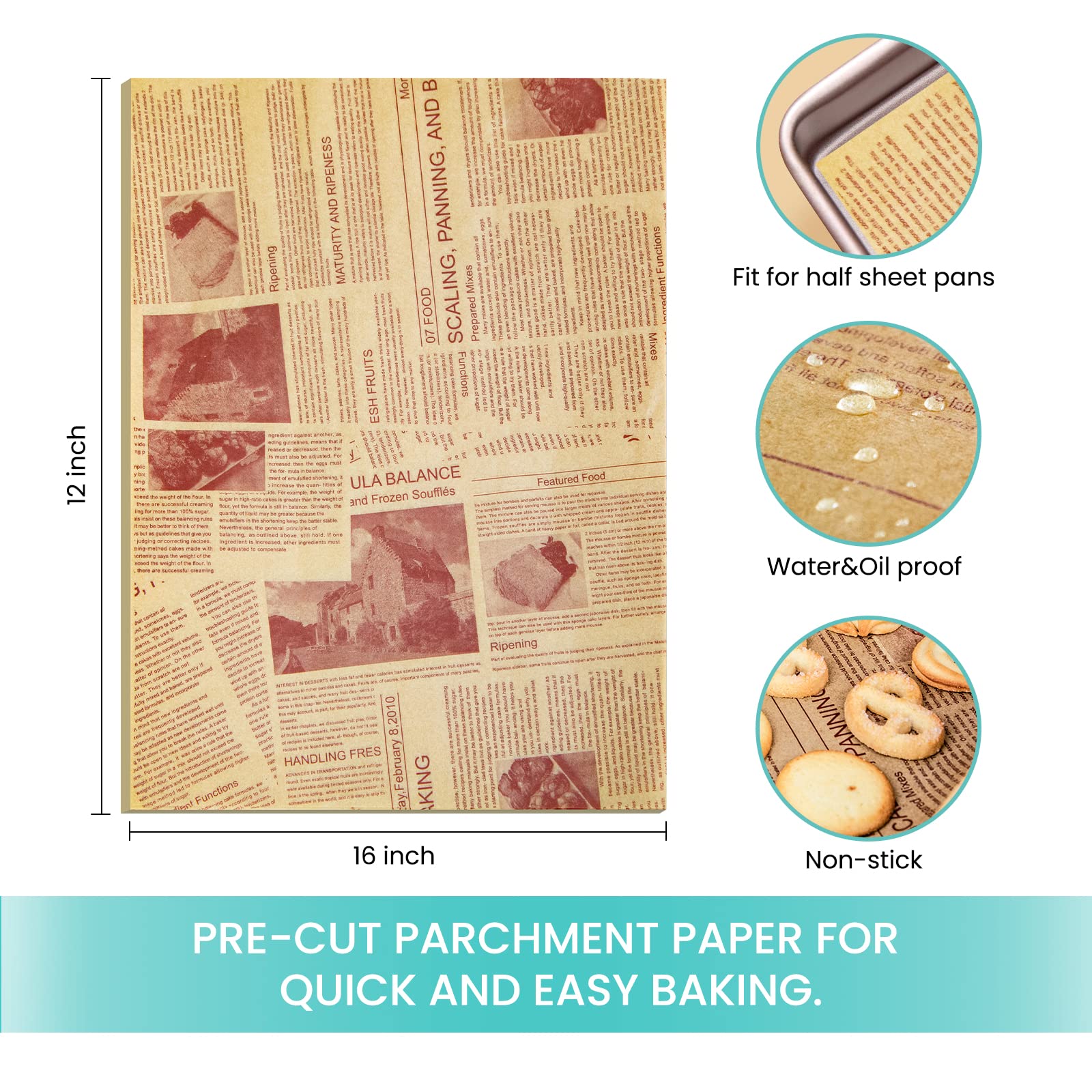 Amazon.com: Happy Seal Parchment Paper Baking Sheet, 12"x16" 100 Pcs with  Printed, Non-stick Precut Baking Paper, for Baking Grilling Air Fryer  Steaming Bread Cup Cake Cookie and More (Unbleached): Home & Kitchen