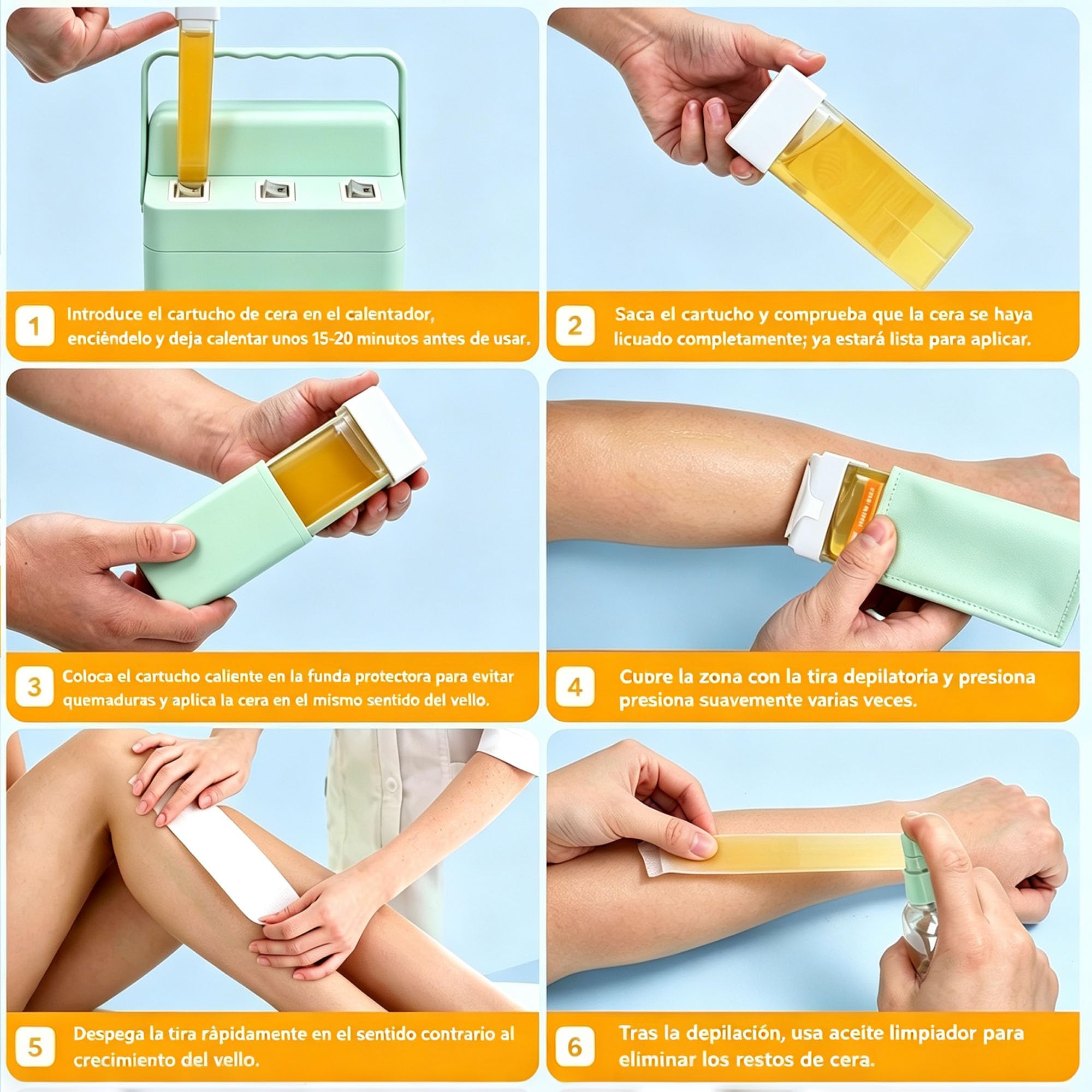 Zestaw 3 w 1 roll-on wosk, szybkie nagrzewanie wosku, 3 rolki uzupełniające z woskiem miodowym, zestaw grzejny do usuwania owłosienia całego ciała (zielony, 3 w 1)