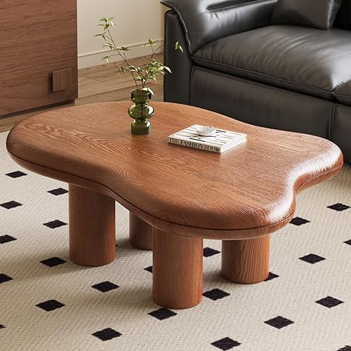 Miniatura 8 de Mesa de centro Mid-Century Modern Cloud con mesa espaciosa, mesa central irregular de 35.82 pulgadas de ancho con 4 patas sólidas, mesa de té