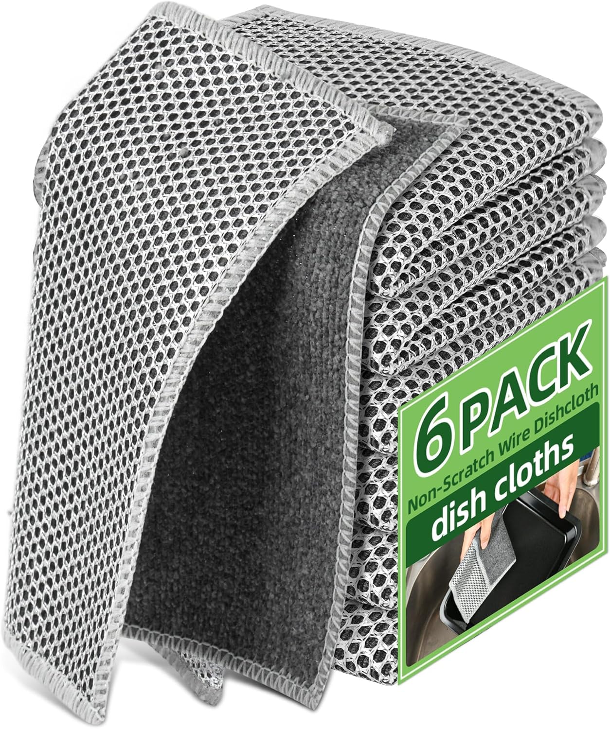 Stainless Steel Scrubber and Cleaning Rags - Non Scratch Wire Dishcloth for Washing Dishes, Durable Steel Wool Scrubber and Kitchen Dish Towels (New 6pcs) - Amazon product rated Grade B