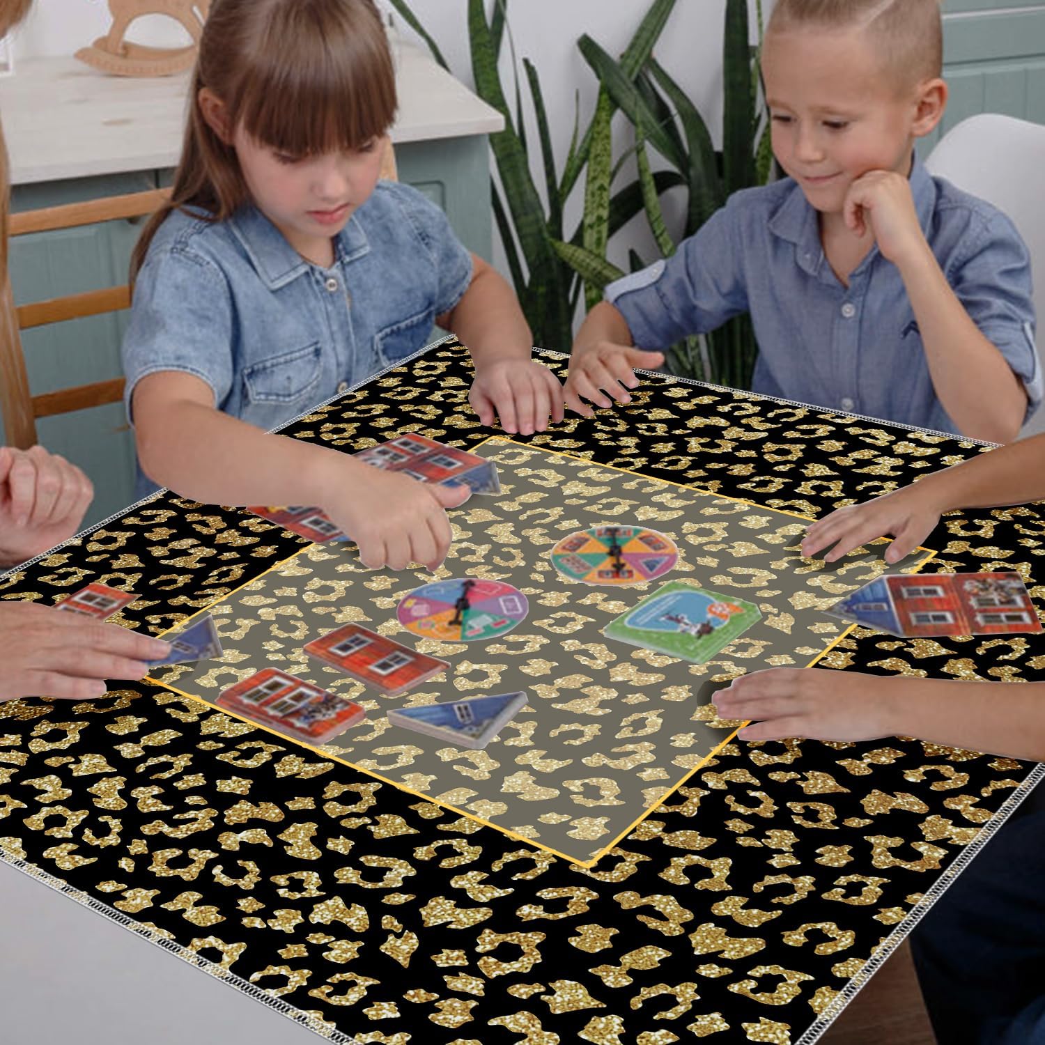 Black and Gold Glitter Leopard Print Mahjong Mat for Table 31.5x31.5 in, Luxury Y2K Cheetah Animal Print Mahjong Table Mat Cover Anti Slip Noise Reduction for Mah Jong Card Board Tile Games