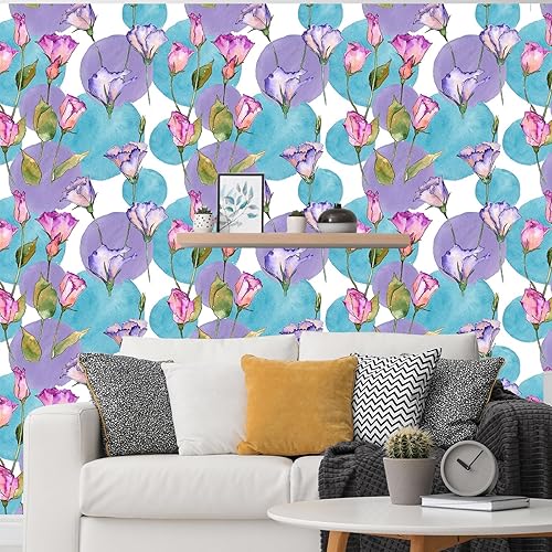 Miniatura 2 de BaoHArtHome Papel tapiz floral para despegar y pegar, papel tapiz de contacto morado y rosa, moderno, extraíble, para dormitorio, baño, apto para