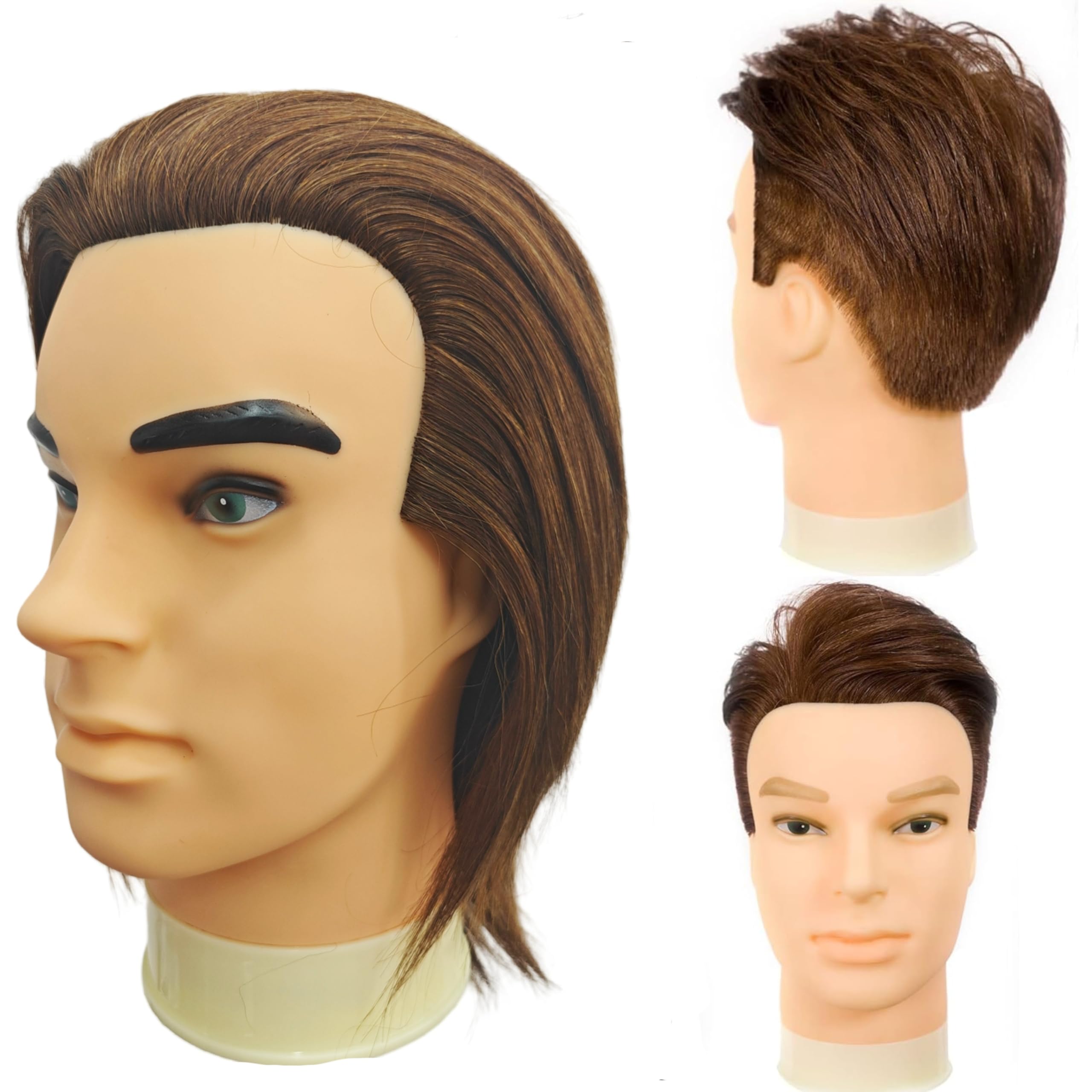 Übungskopf mit Echthaar, Kosmetikschüler-Übungskopf für Haarstyling & Friseur-Übungskopf (männlich) zum Üben von Haarschnitt und Barttrimmen_voghion.com
