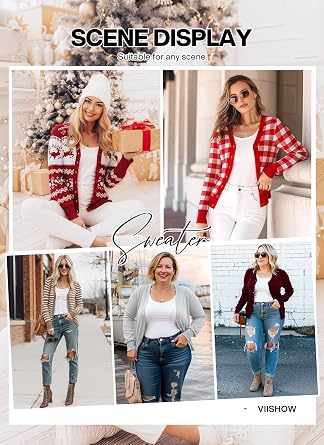 VIISHOW Women Long Sleeve Button Down V Neck Lightweight Basic Knit Sweater Cardigan
