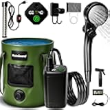 Portable Shower for Camping, 6000mAh Rechargeable Camp Shower Pump with Immersion Water Heater, 6.6 Gal Foldable Bucket, 4 Spray Modes, Outdoor Camping Shower Kit for Travel, Pet Bath, Car Washing