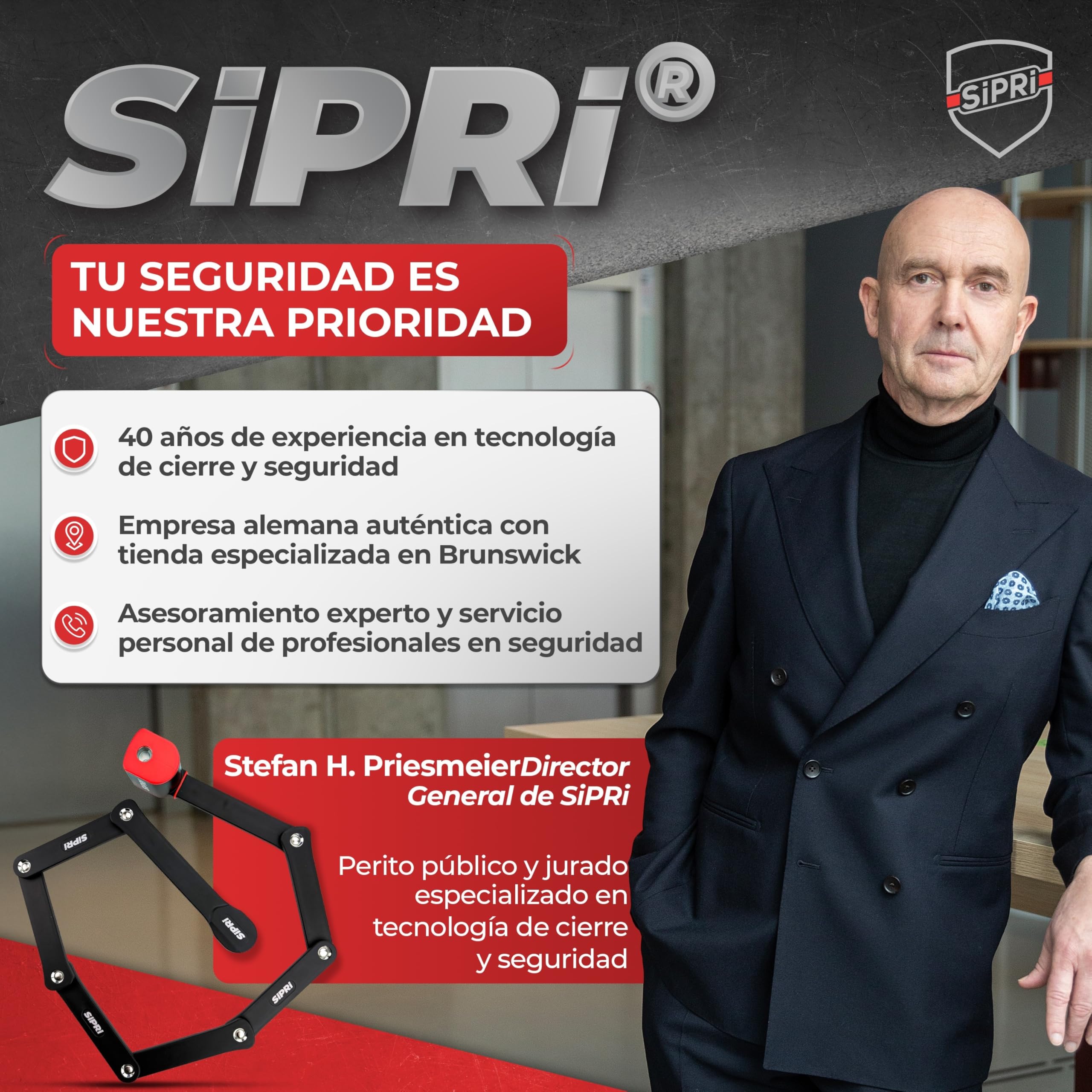 SIPRI® Candado plegable para bicicleta con alarma 120 dB | Candado plegable