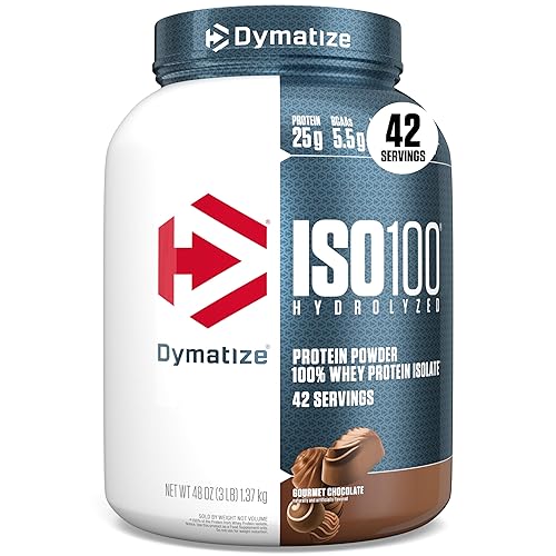 Polvo de Proteína Hidrolizada Dymatize ISO100, Proteína Aislada de Suero 100%, 25g de Proteína, 5.5g de BCAA, Sin Gluten, Rápido de Absorción, Fácil de Digestión, Chocolate Gourmet, 3 Libras (42 Porciones)
