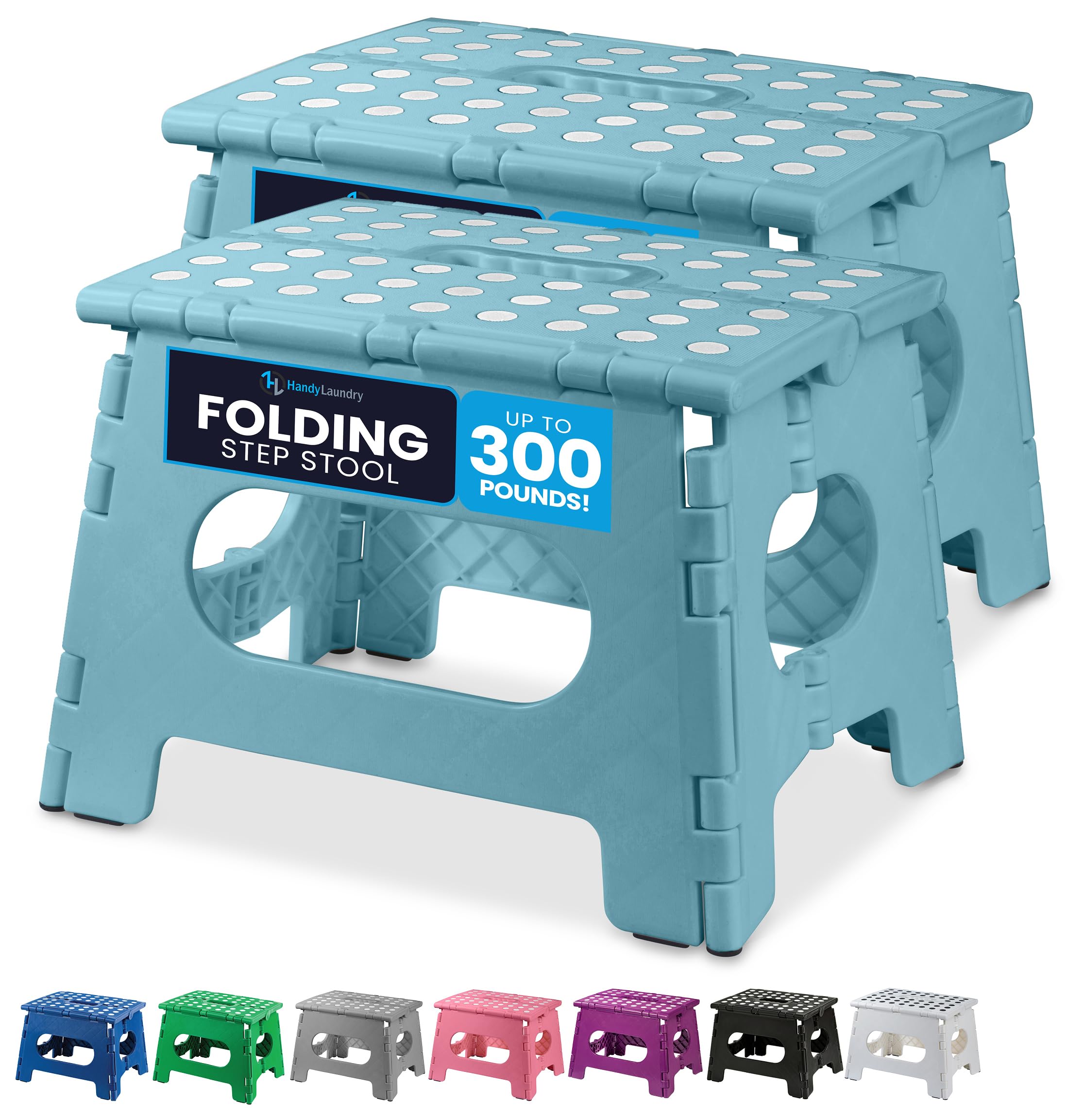 Handy Laundry Folding Step Stool 9 Inch 2-Pack, Teal, Holds 300 lbs