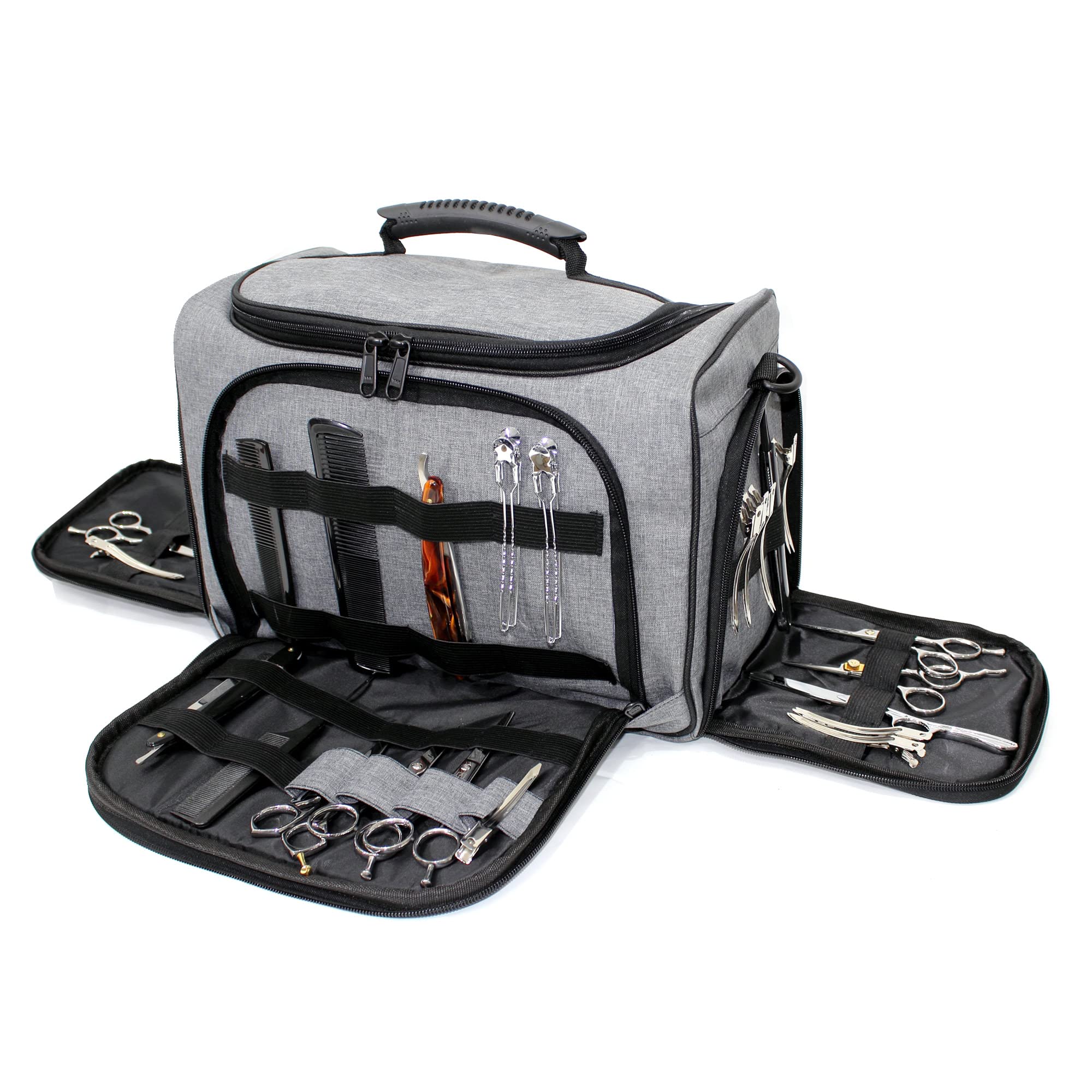 Friseur Barber Session Bag - Gepolsterte Mobile Friseurausrüstung Kit Tasche, Fächer & Schultergurt - Grau Friseurtasche für Stylisten