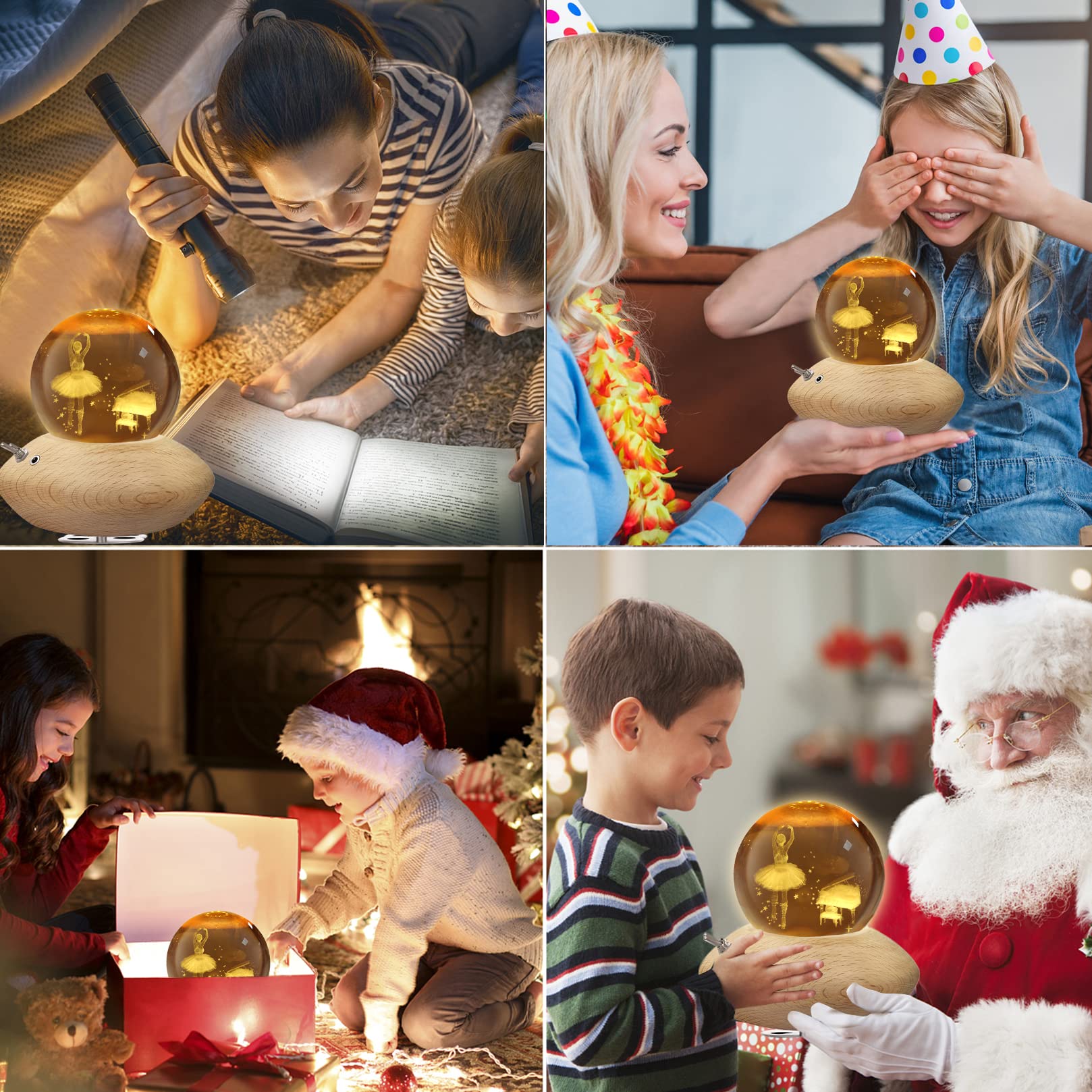 Boîte à Musique 3D Boule de Cristal,HILEYOLLA Boîte à Musique rotative à 360°avec Lampe de Projection à Lumière Chaude,Cadeau pour Noël,Thanksgiving, Anniversaire, Saint Valentin