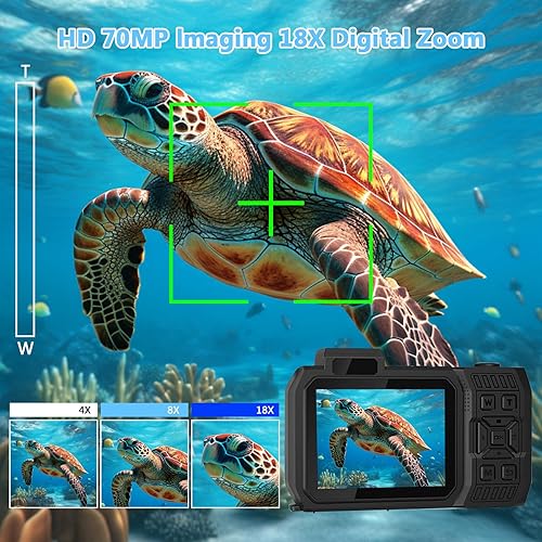 Miniatura 5 de Cámara Digital Impermeable 8K para Esnórquel 70MP 33FT Cámara Subacuática Compacta Resistente HD de Doble Pantalla con Zoom de 18X Selfie, Tarjeta