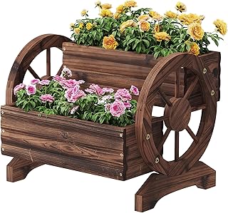 Wooden Wagon Planter Box for Indoor Outdoor Garden Planter Wood Planter ...