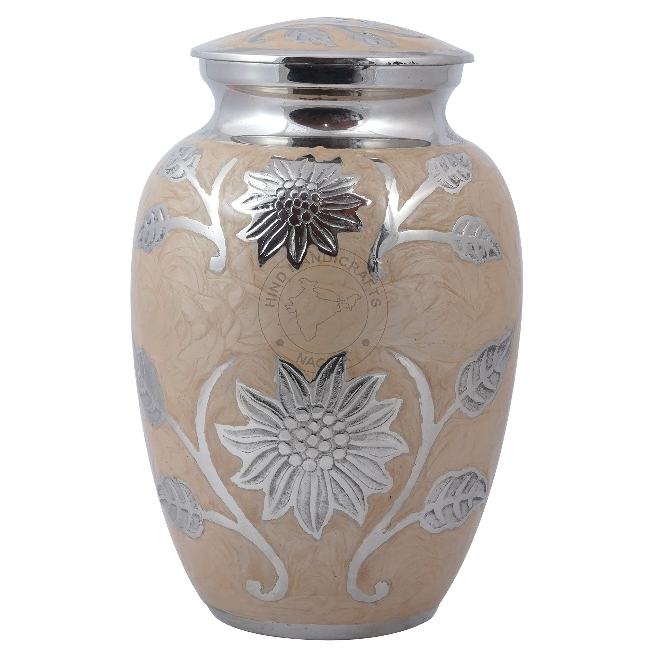 Urne funéraire pour adulte laiton crème perle motif papillon gravé