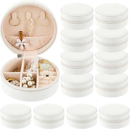Caja de joyería de viaje 12 unidades cajas de regalo para dama de honor organizador de viaje pequeña caja de almacenamiento redonda blanco