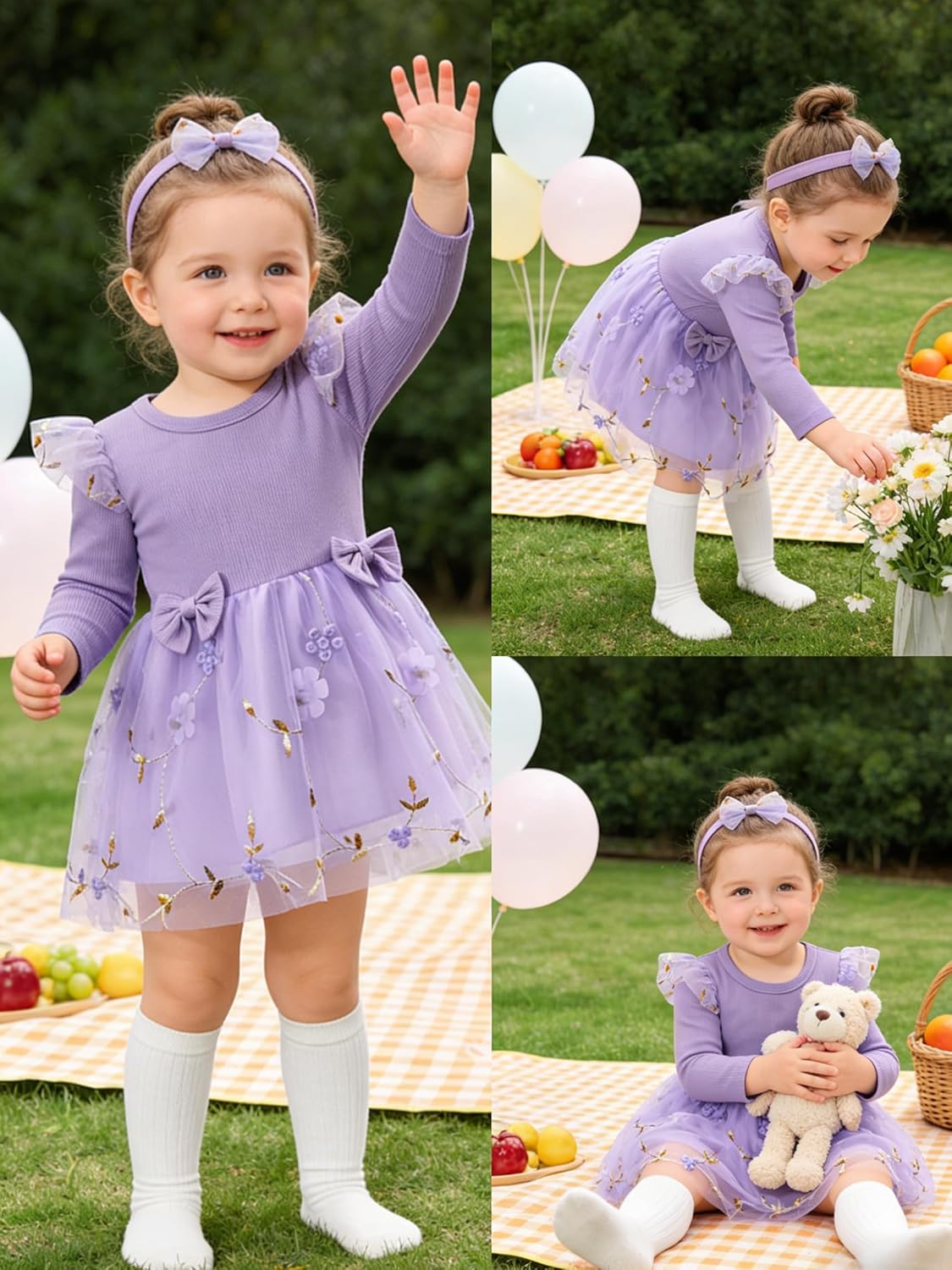 Baby Toddler Girls Tutu Dress Birthday Wedding Party Dresses Long Sleeve Bowknot Sundress with Headband 3 Months-3 Years - Image 2
