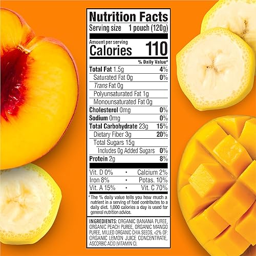 Miniatura 7 de Happy Tot - Superalimentos orgánicos de plátanos melocotones y mangos + súper chia, bolsa de 4.22 onzas (paquete de 16) el embalaje puede variar