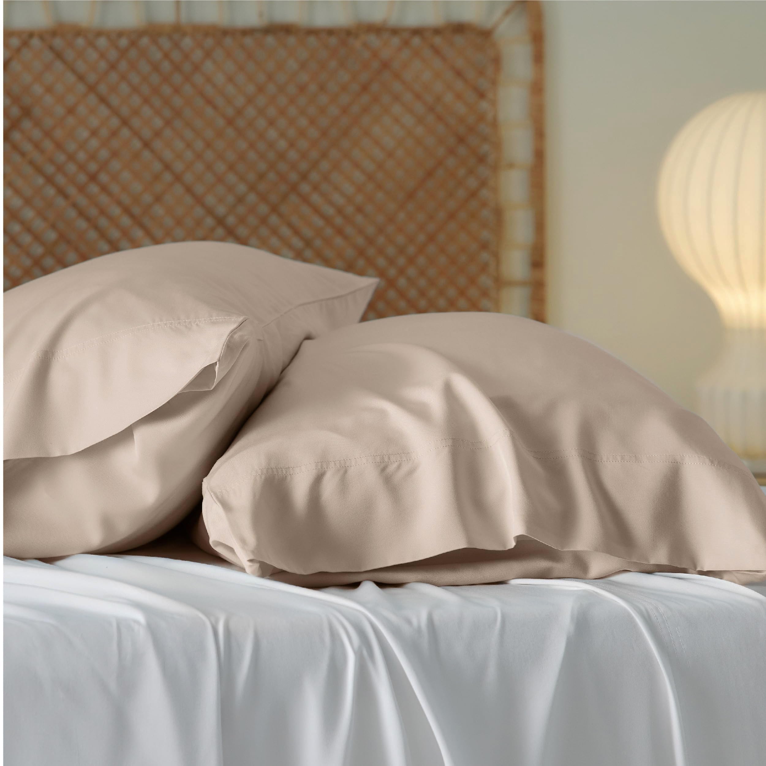 Waterlily 100% Bamboo Lyocell Pillow Cases Pack of 2 Pillowcase for Hair and Skin Envelope Set 50x75 Natural Organic Soft Vegan Silk Luxury Bedding (Beige Champagne) - Image 2