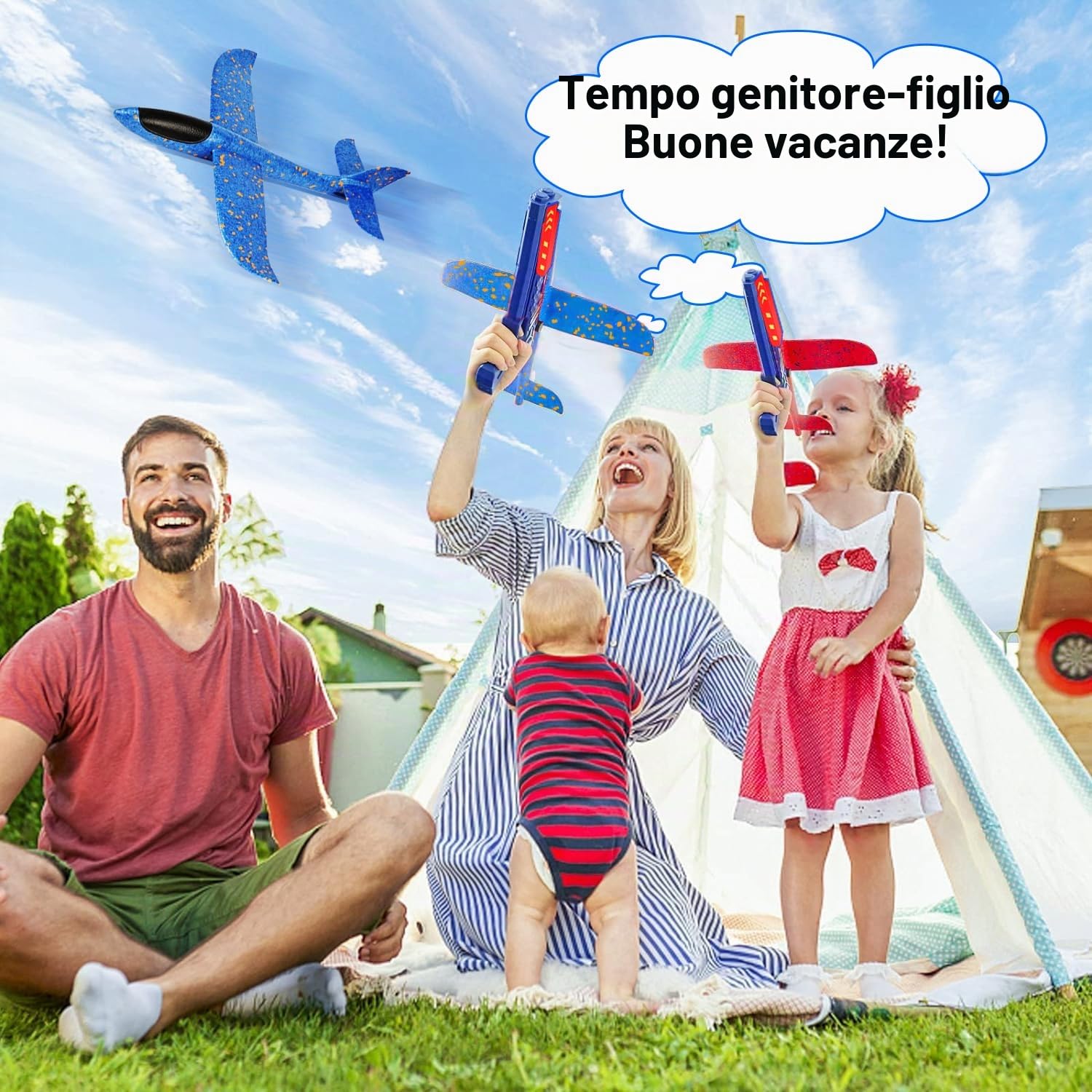 Aereo Polistirolo con Pistola Catapulta, 4 Pezzi Aereo Giocattolo, Aereo in Schiuma Giocattolo Giochi Giardino Esterno, Aliante Aeroplano Schiuma Giochi Bambini 3-8 anni