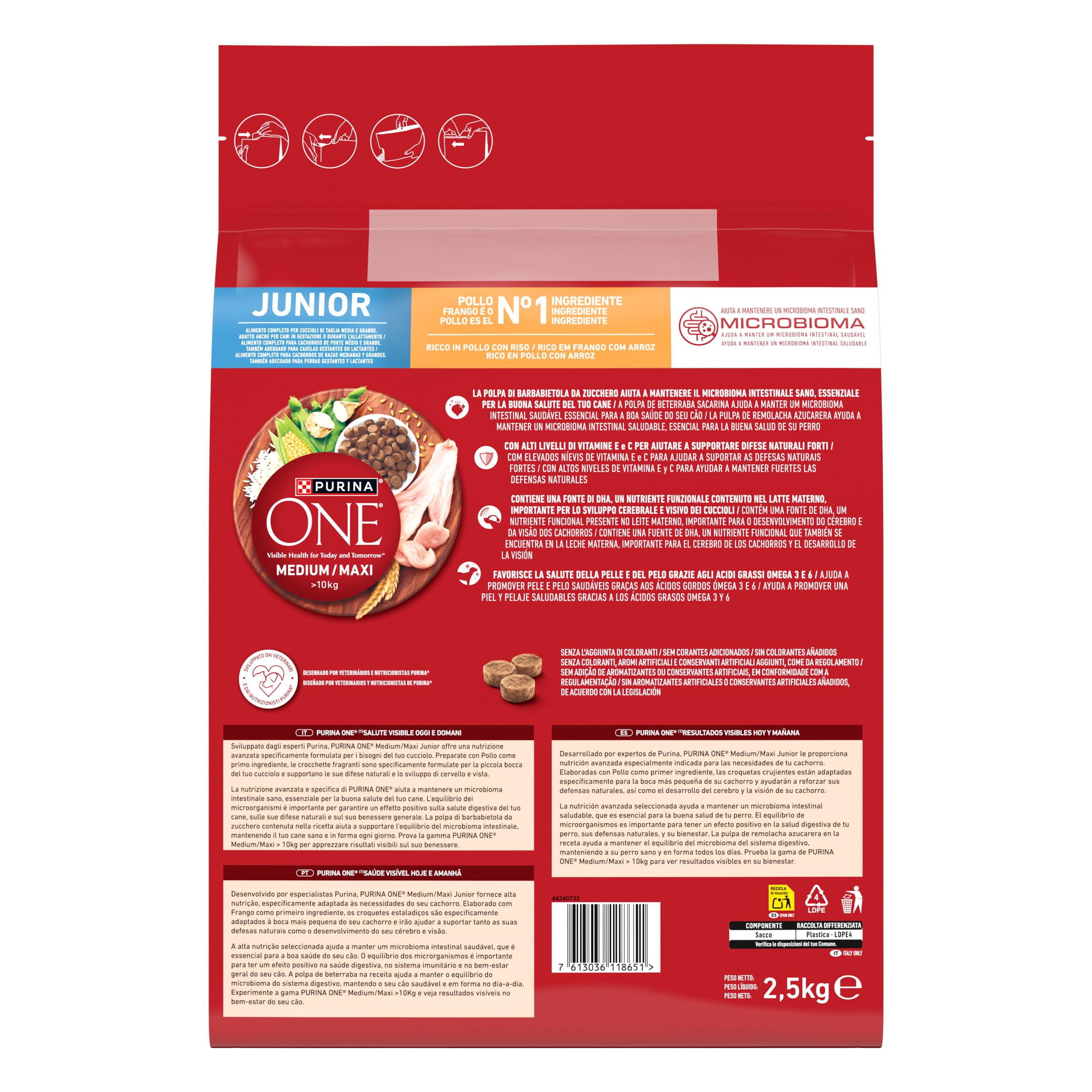 Purina ONE Medium Maxi pienso perro Cachorro Junior Pollo 4x2,5 kg