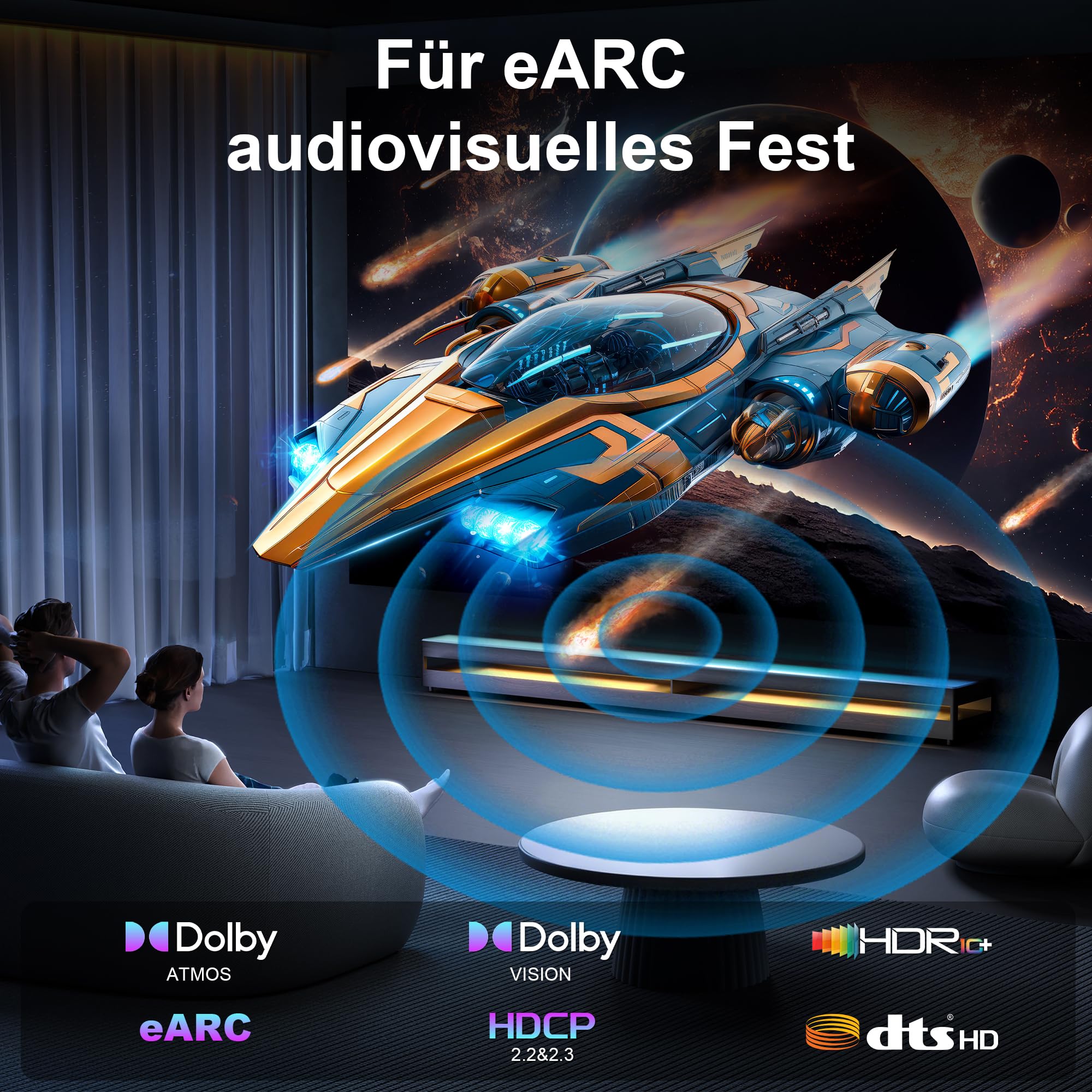 [2 Stück HDMI 2.2 Verlängerungskabel 2M, 96Gbps Ultra High Speed, 16K/8K@60Hz 4K@120Hz/480Hz, eARC & HDCP 2.3 Unterstützt, Ultra HD Audio & Video Sync, Stecker-auf-Buchse-Adapter