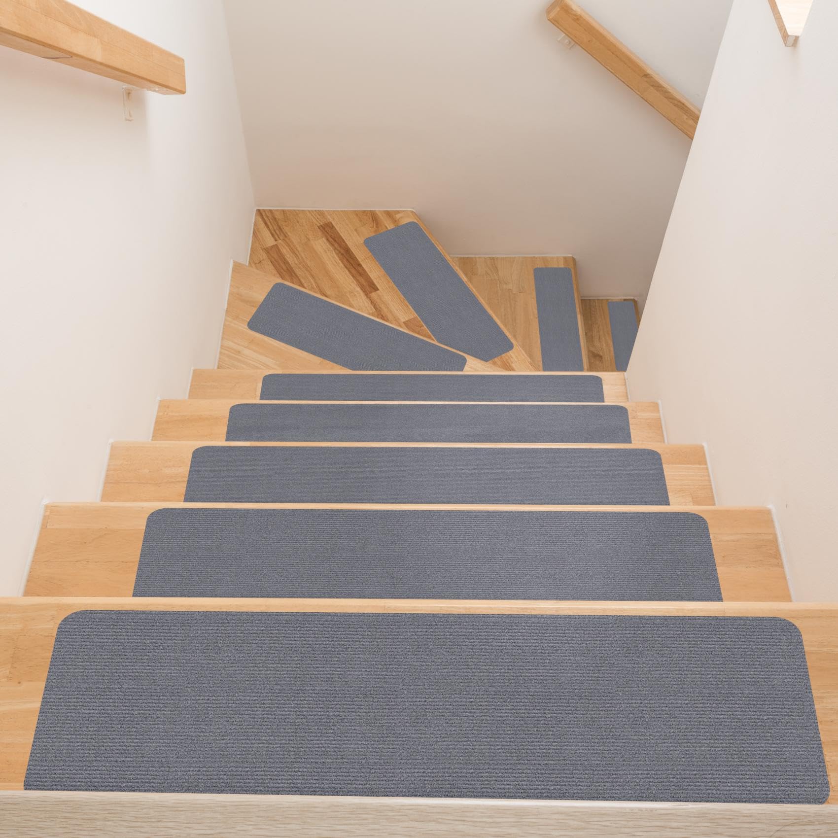ANRO Stair Treads Mat, Self-Adhesive Indoor Stair Rug, Stair Rug, Stair Mat, Non-Slip, Self-Adhesive for Children, Pets, 150 x 20 cm, Grey