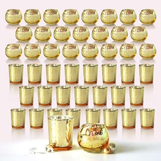 48pcs Assorted Gold Votive Candle Holders Bulk for Table Centerpieces,Mercury Glass Candle Holder for Tea Lights,Wedding Decorations, Christmas/Diwali Decorations for Home,Gold Party Supplies