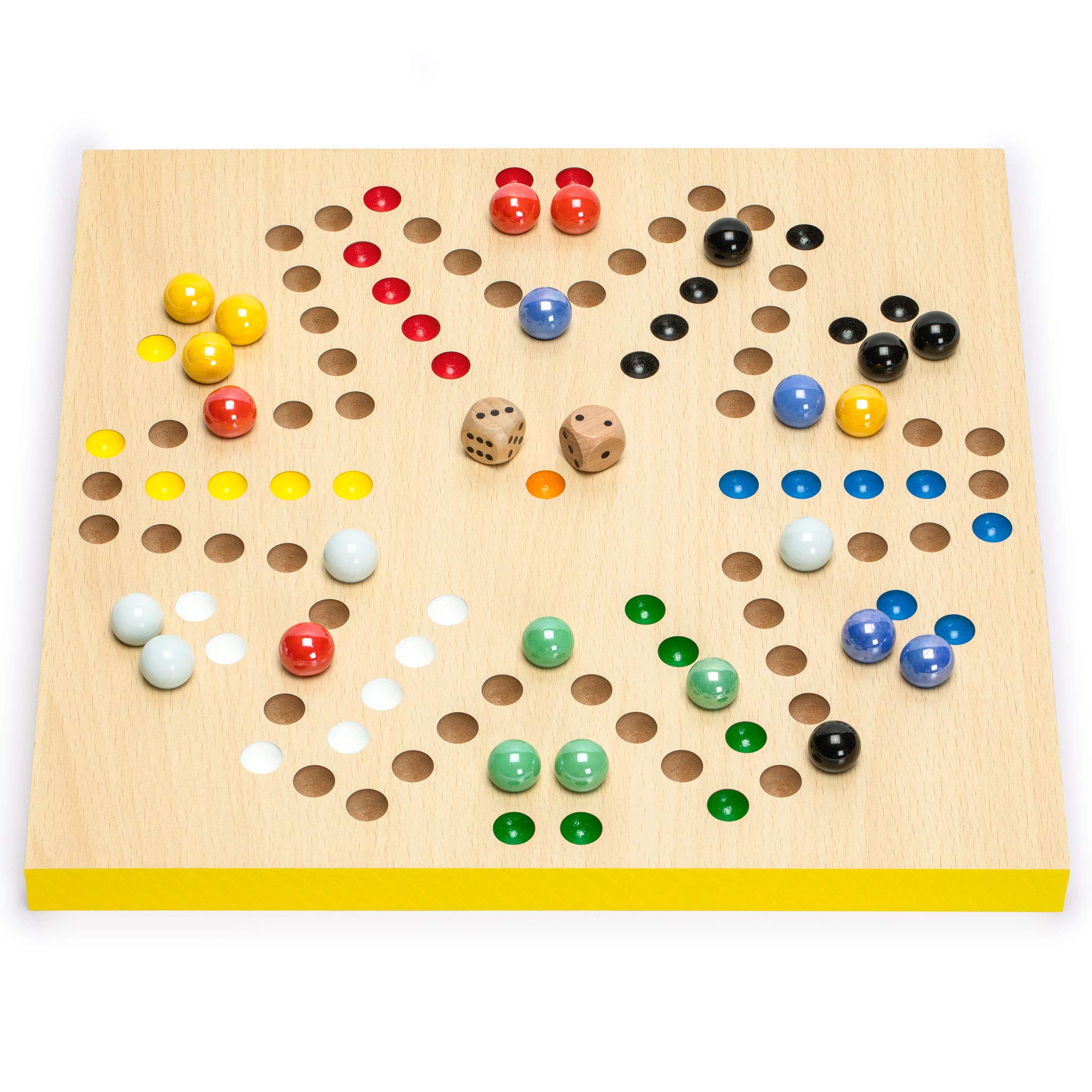 Set Juegos Reversible 2x1 Parchís y Damas Chinas-Halma Madera y Canicas Vidrio – 30,2cm