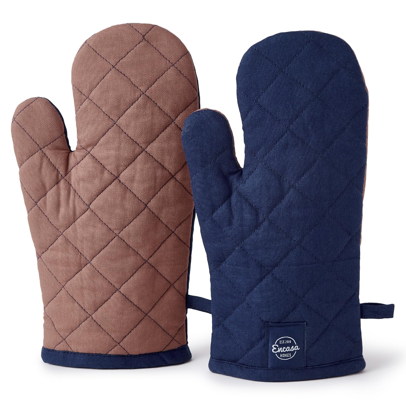 Encasa XO Heat Resistant Cotton Oven Gloves Mitts (2 Pc Set) - Quilted & Safe 17x29 cm - For Kitchen, Cooking & Baking, Grilling, Handling Hot Pots & Pans - Scotch Blue