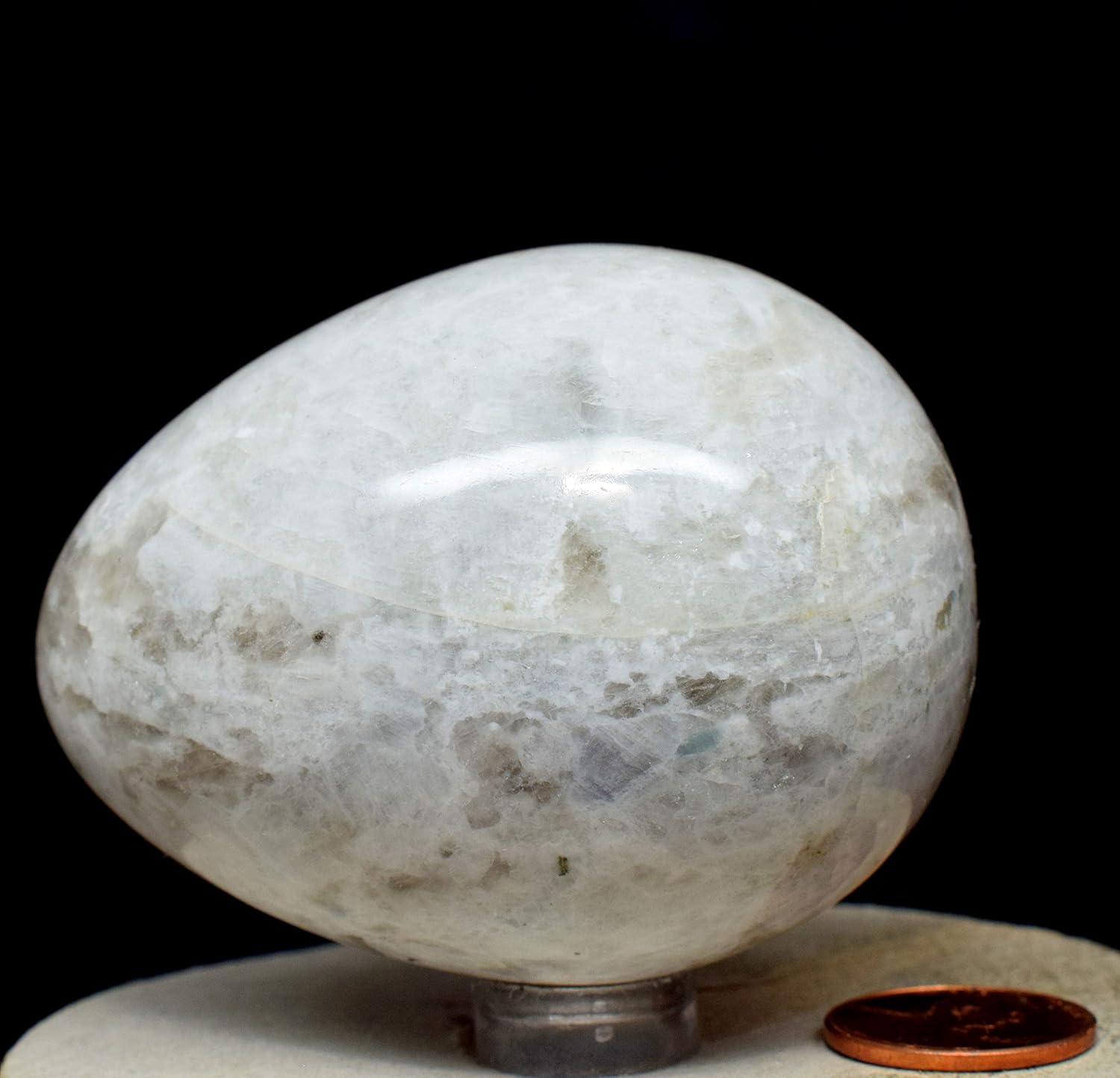 67mm Rainbow Moonstone Egg Natural Sparkling Mineral Feldspar Crystal Polished Stone Egg - India + Stand