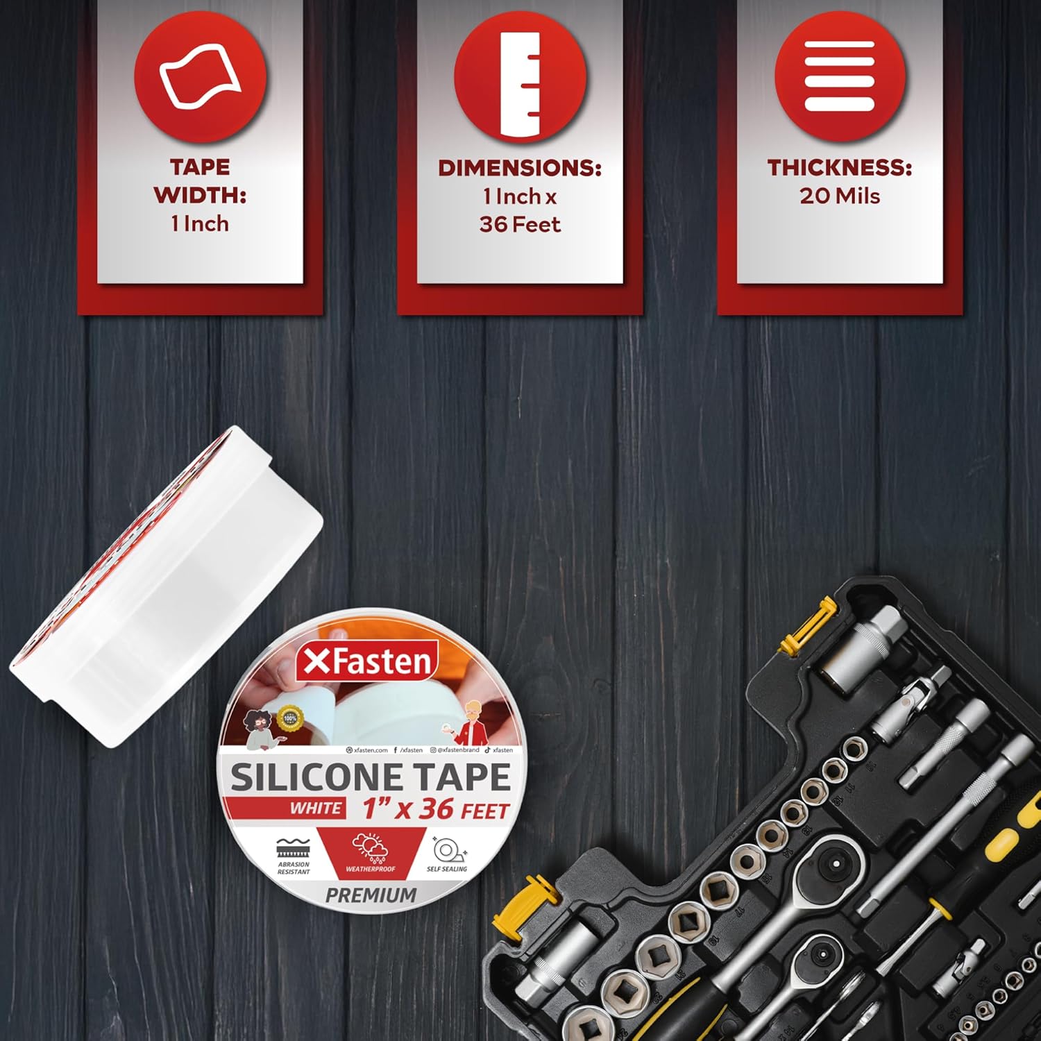 XFasten Self Fusing Silicone Tape Waterproof White – 1" x 36 Feet (3-Pack 108ft), Self Amalgamating Tape, Silicone Rubber for Plumbing, Sealing Pipes, Hose Repair, Outdoor Coax and Electrical Cables