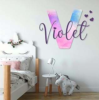 Multiple Fonts Wall Decor Bright Colors I Custom Name & Initial I Baby Girl I Nursery Wall Decal for Baby Room Decorations I Wall Sticker for Bedroom I Multiple Options for Customization